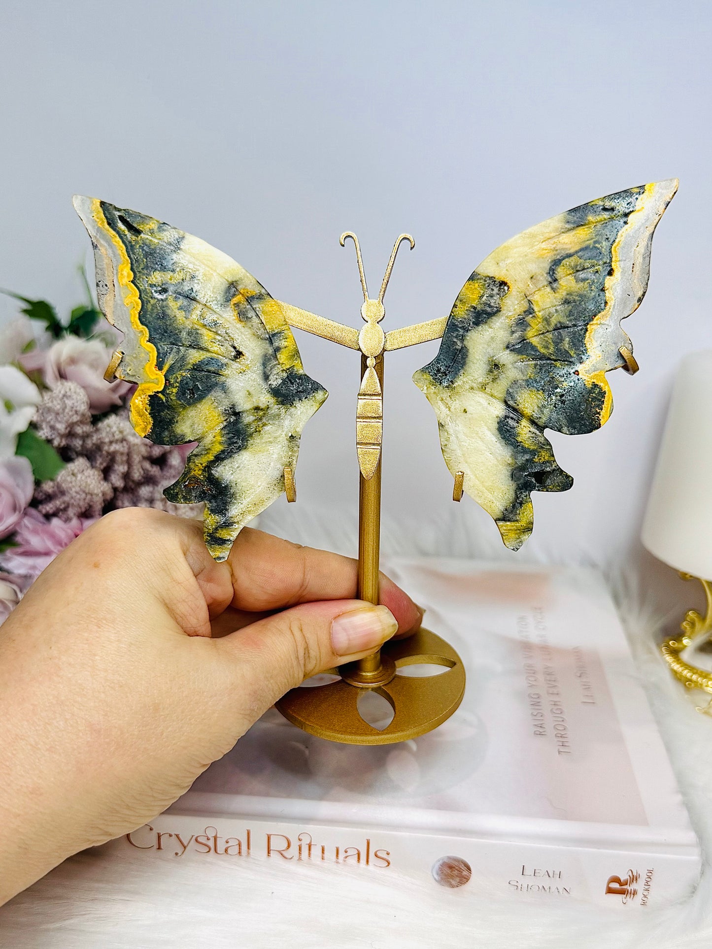Bumblebee Jasper Butterfly Wings on Stand 15.5cm