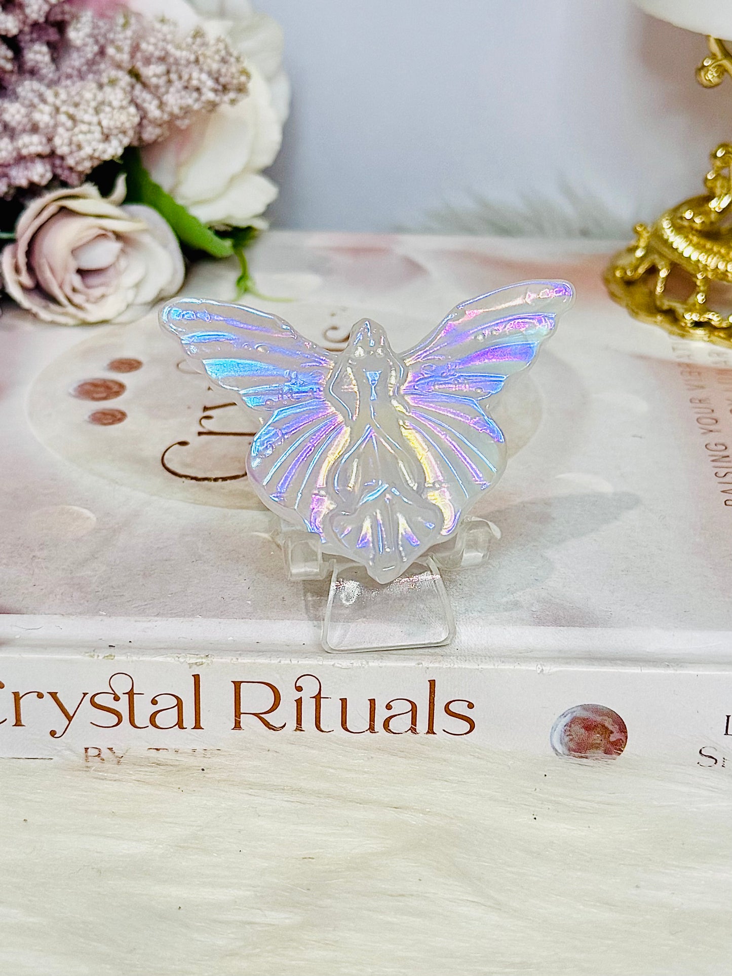 Angel Aura Quartz Fairy on Stand