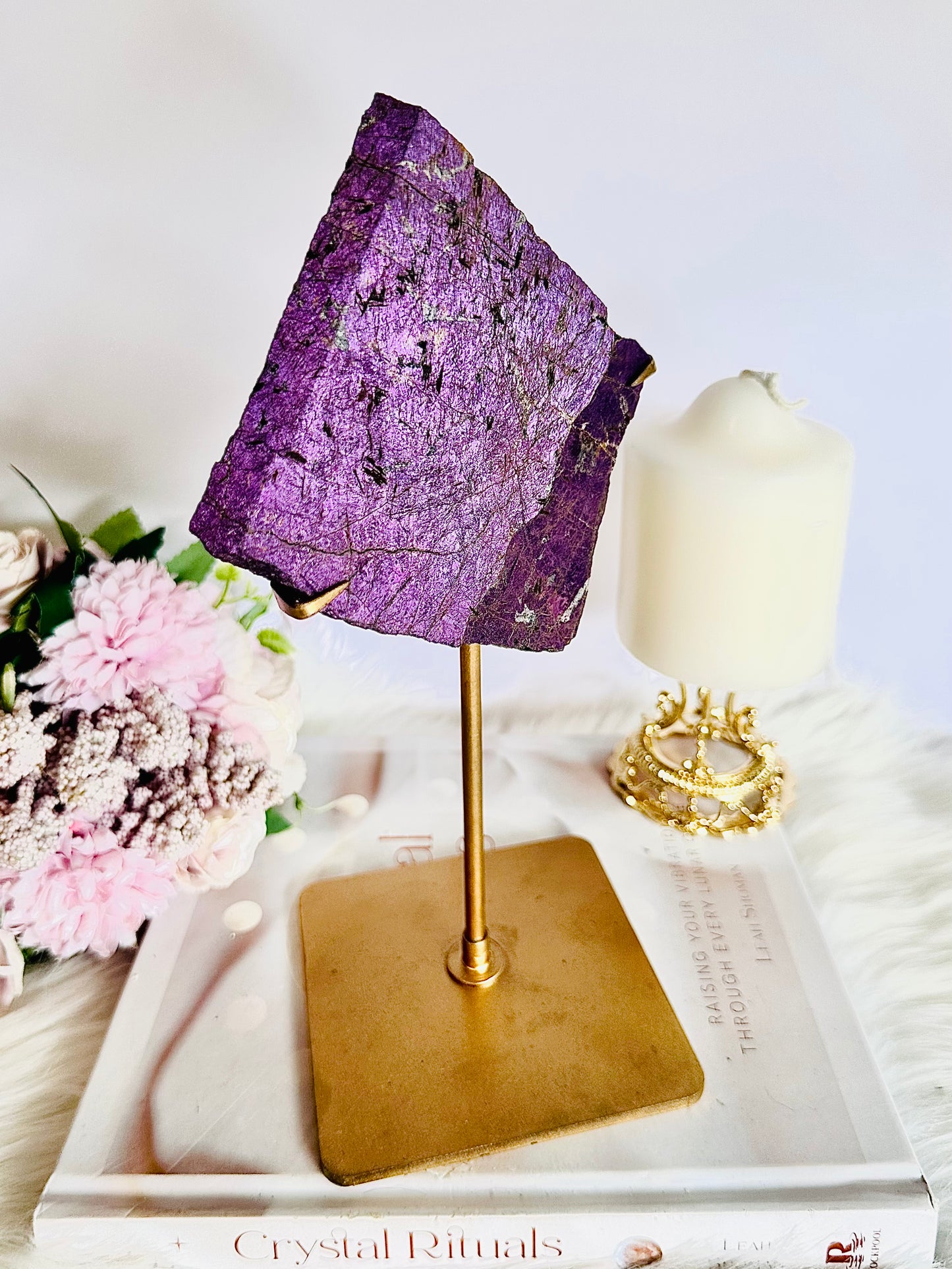 WOW!!!! Incredible Large 24cm 729gram Stunning Purpurite Slab On Gold Stand Absolutely Amazing From North Carolina USA