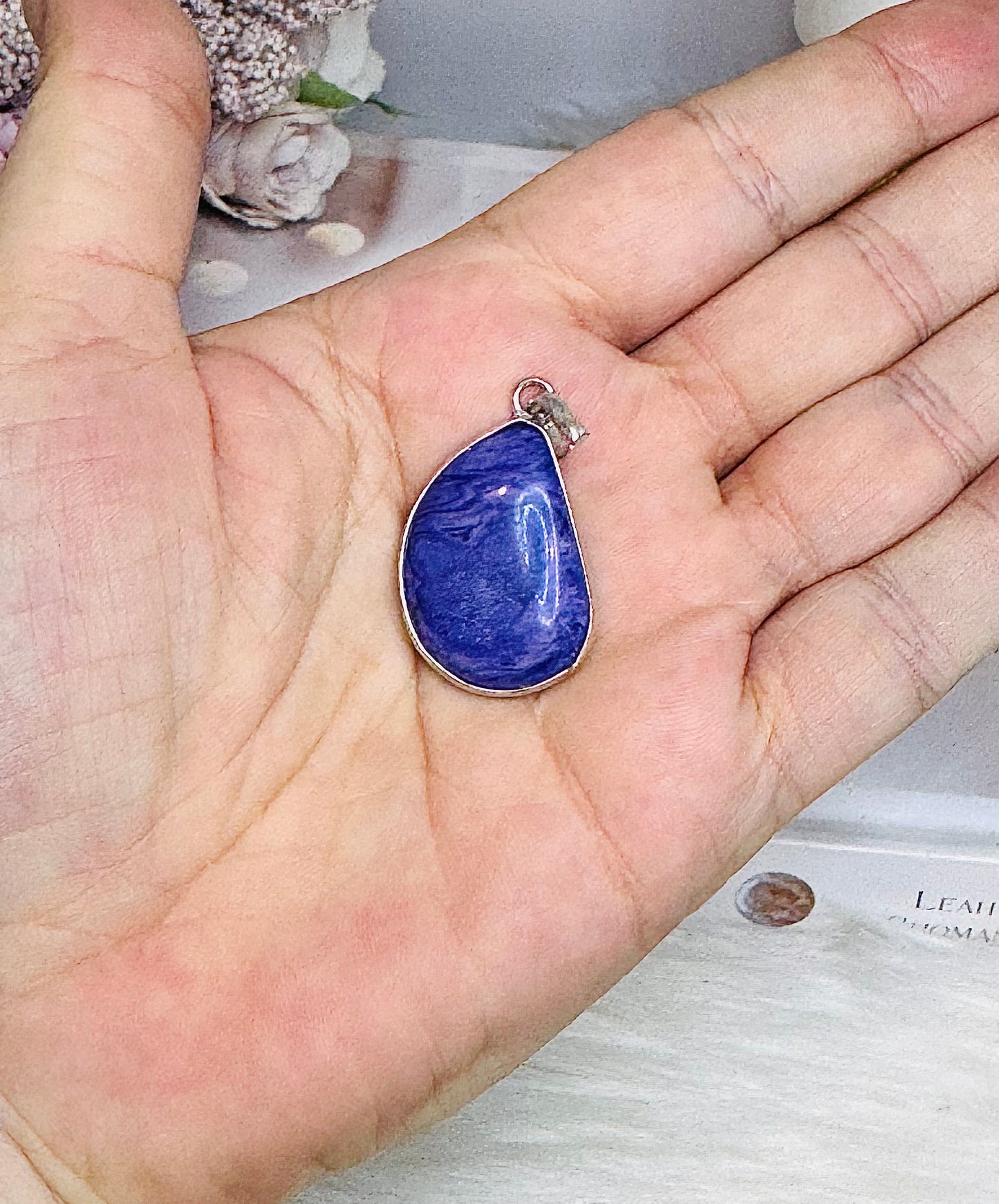 Purple Charoite Sterling Silver 925 Pendant In Gift Bag