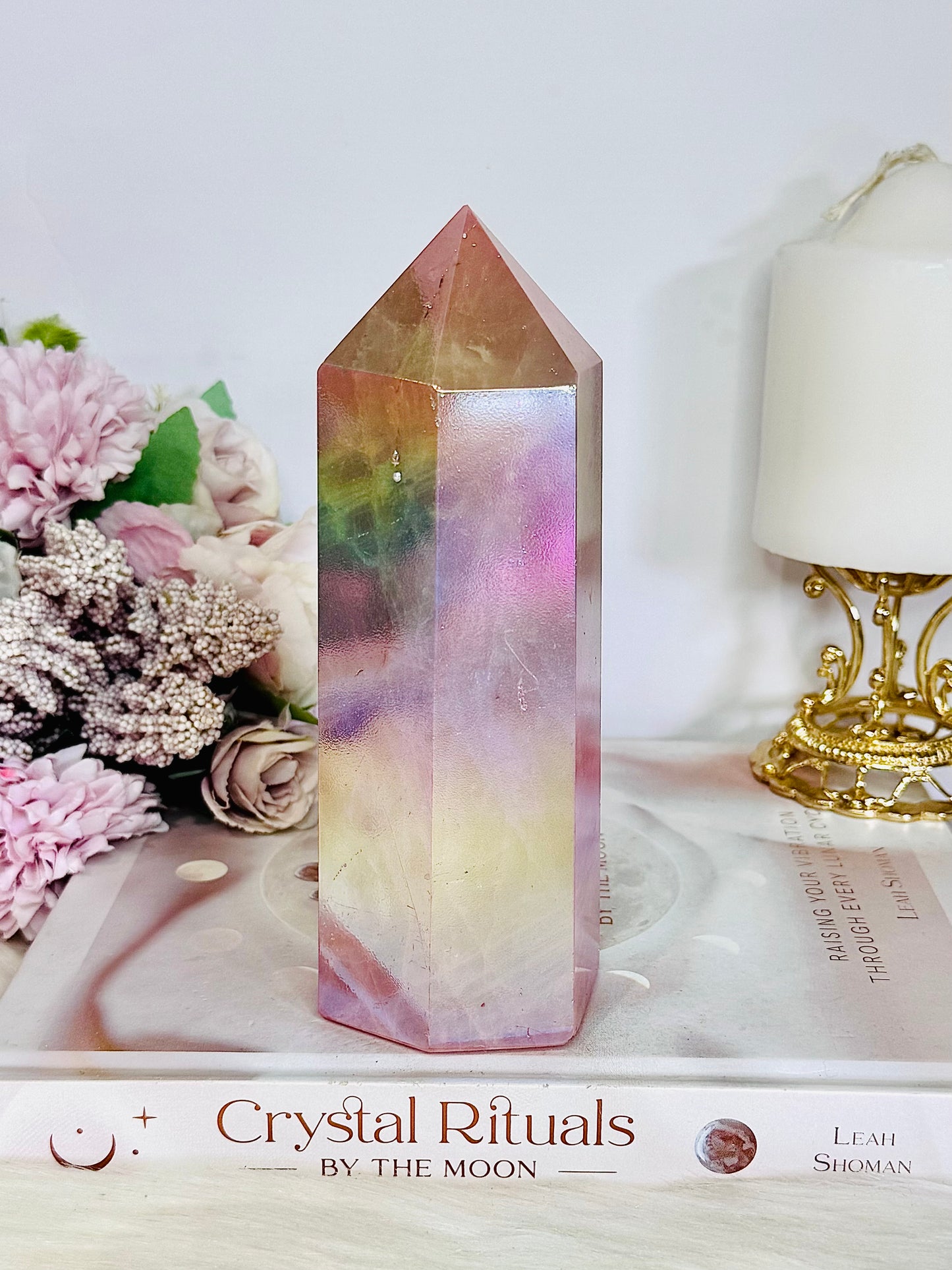 Large Angel Aura Chunky Rose Quartz Tower 15.5cm