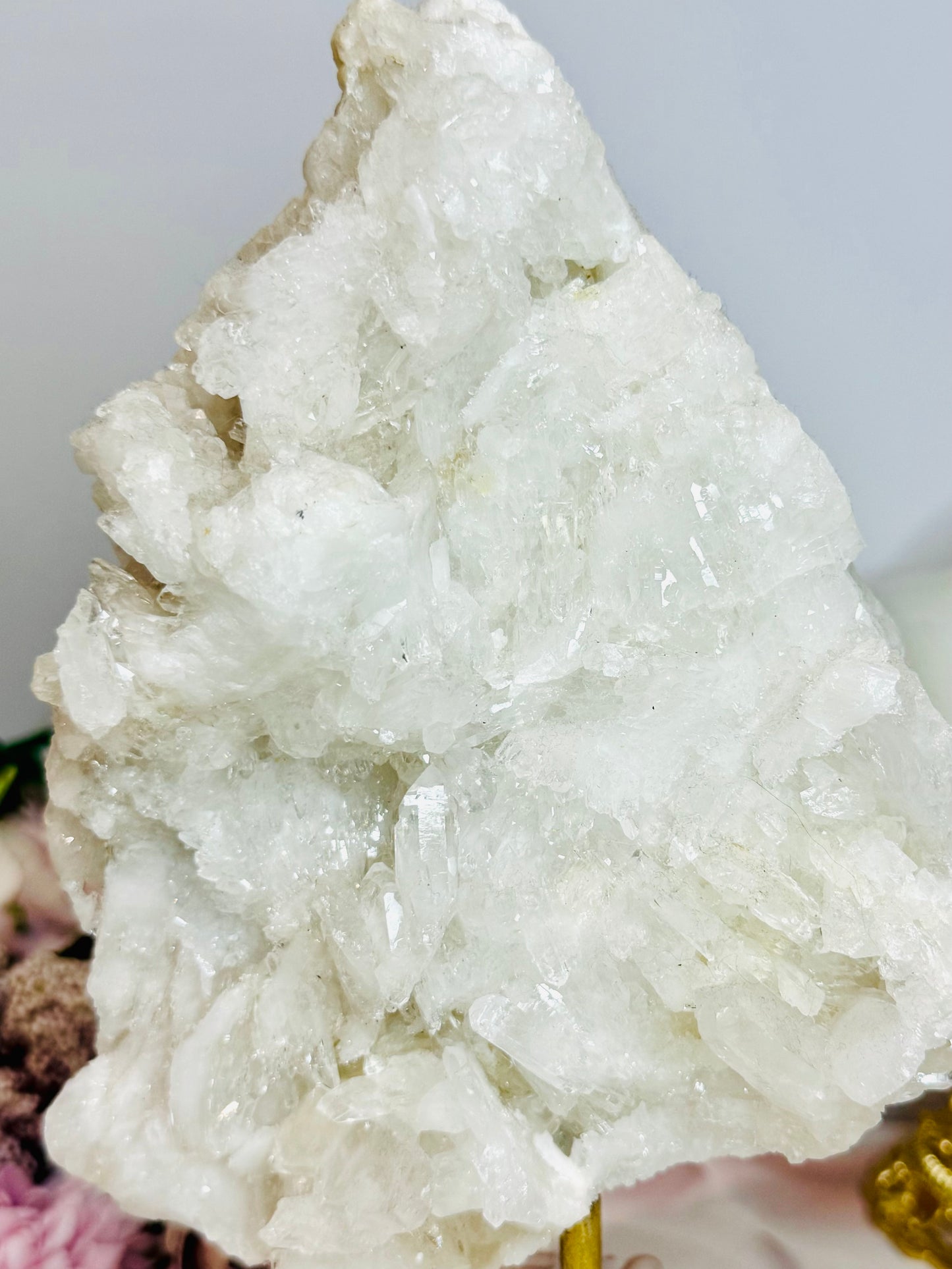 Large Natural Clear Quartz Specimen On Gold Stand 25cm 1.18KG