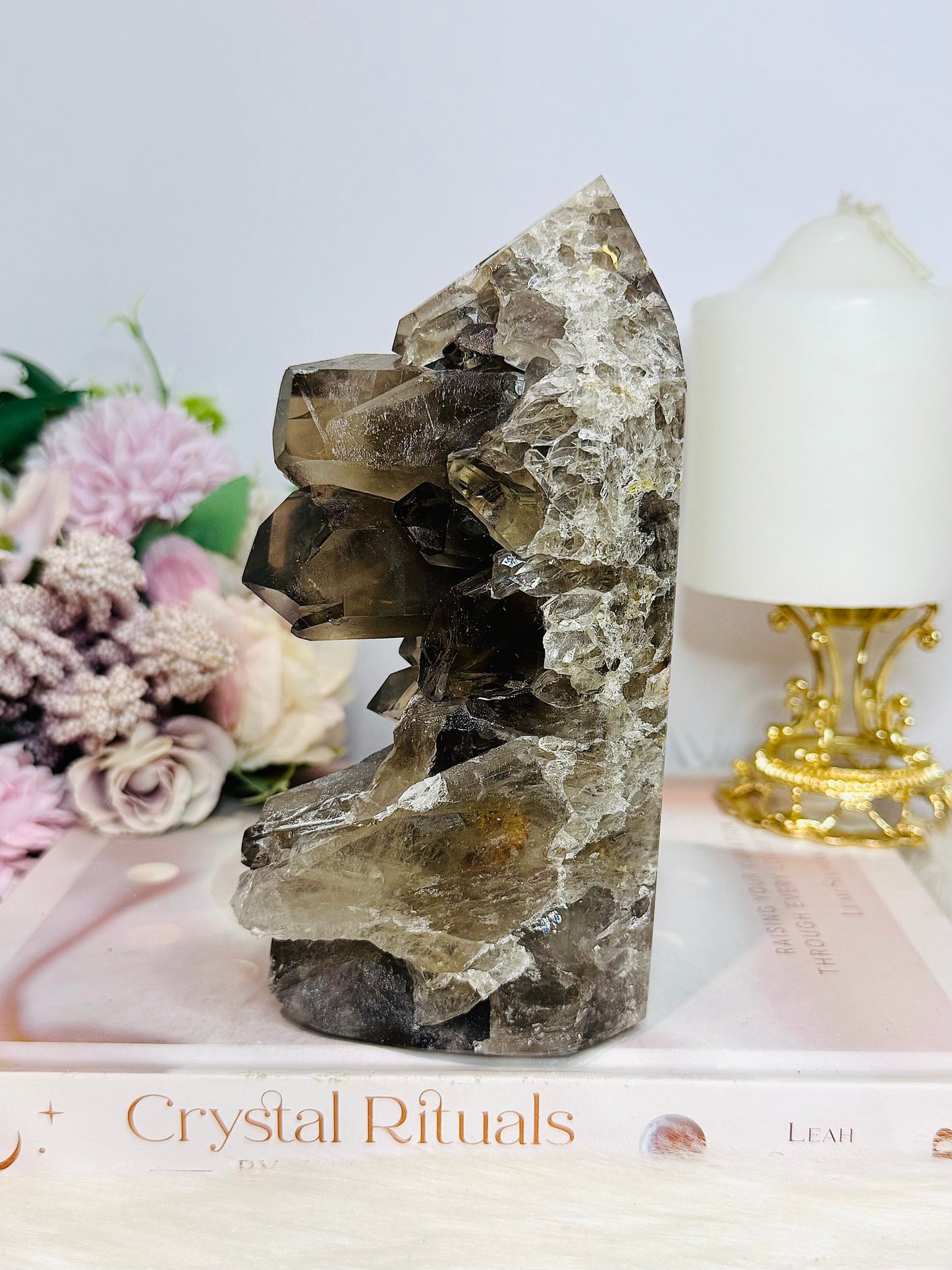 Smokey Quartz Cluster Tower 15cm 801g From Brazil (Points inconsistent not broken)