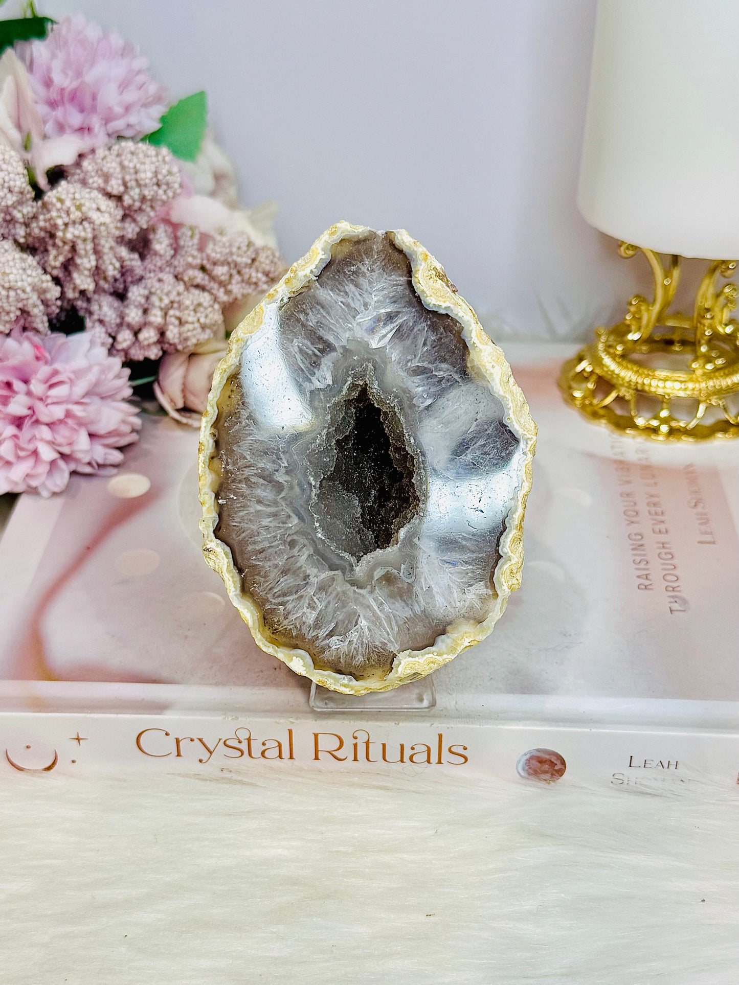 Large Druzy Agate Geode On Stand 372g