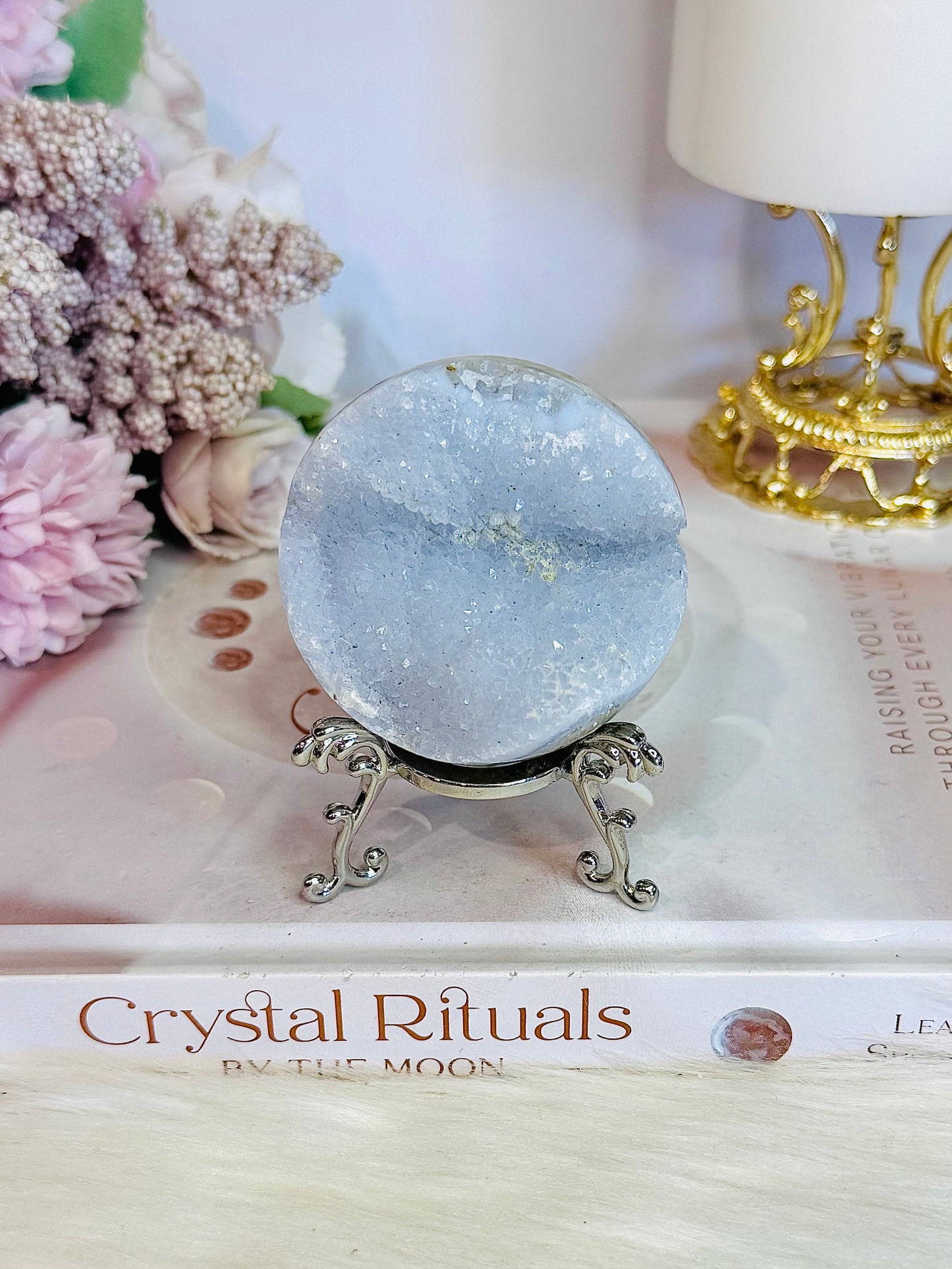 Druzy Blue Lace Agate Sphere On Stand 159grams