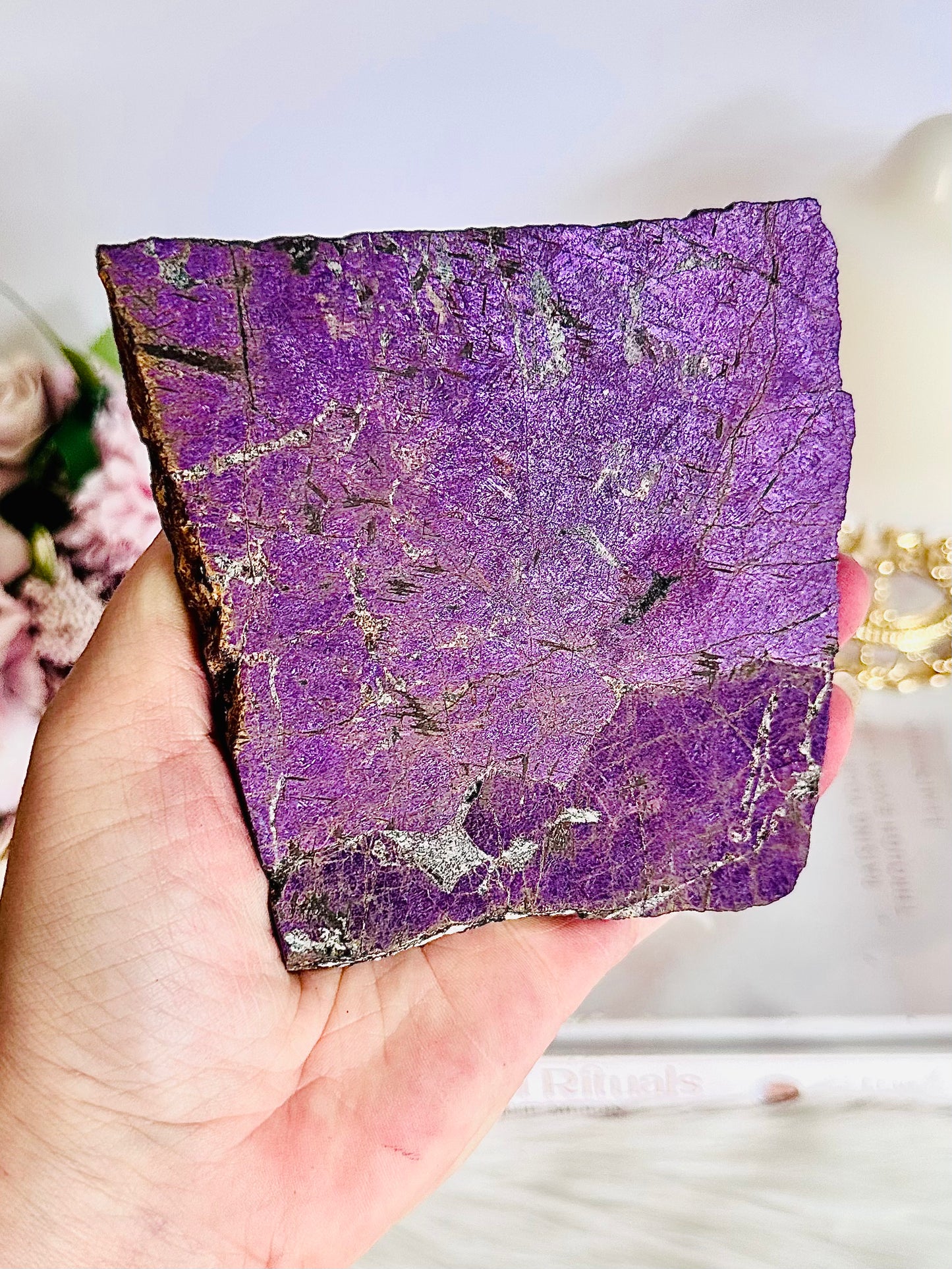 WOW!!!! Incredible Large 24cm 729gram Stunning Purpurite Slab On Gold Stand Absolutely Amazing From North Carolina USA