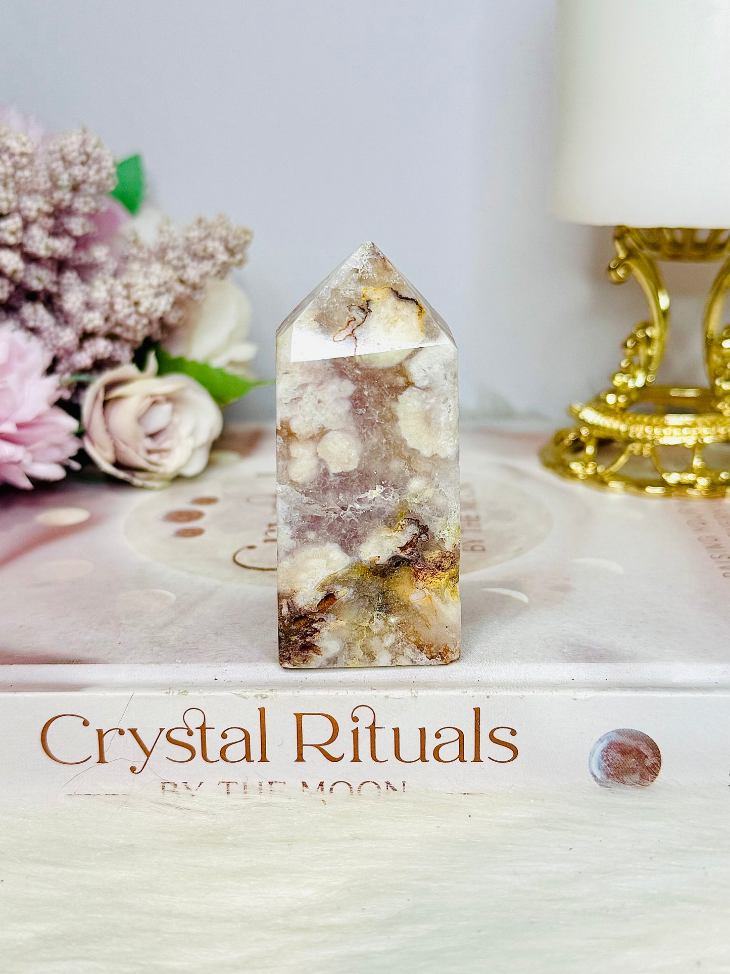 Rare Pink Amethyst X Flower Agate Tower 7cm