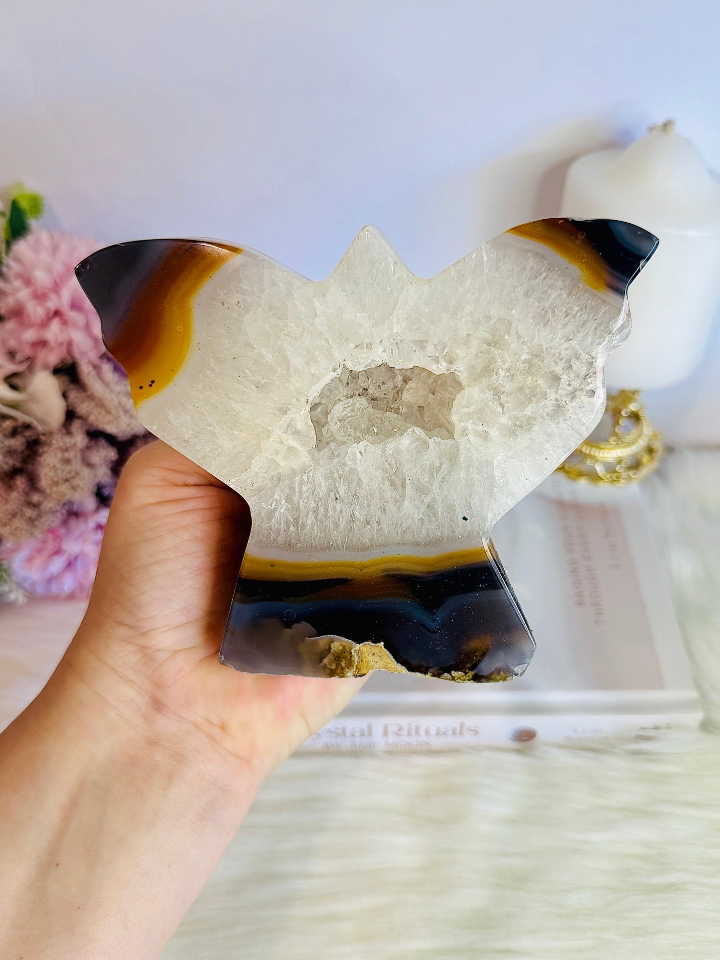 Large Chunky Druzy Agate 11.5cm 584gram Carved Butterfly