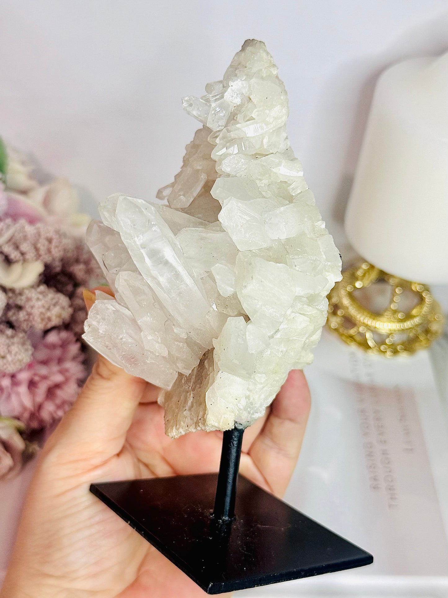 ⚜️ SALE ⚜️ Master Healer ~ Gorgeous Chunky Large 15cm Clear Quartz Cluster | Specimen On Black Stand