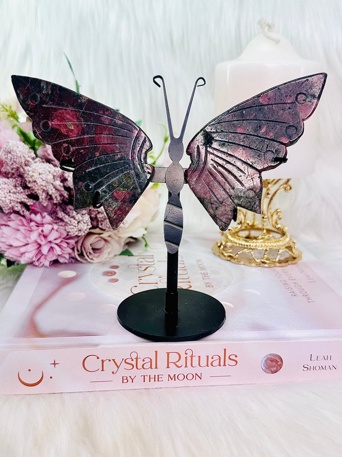 Absolutely Beautiful 12.5cm Plumb Blossom Jasper Butterfly Wings On Stand