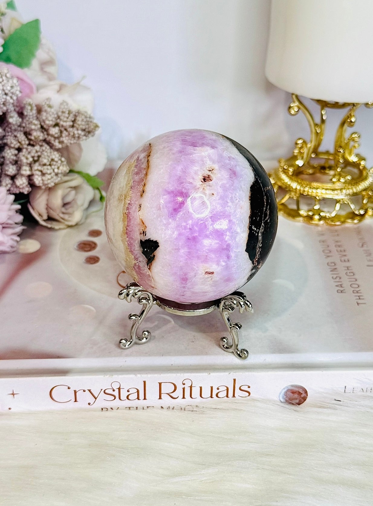 Rare Large Pink Aragonite Sphere on Stand 434g