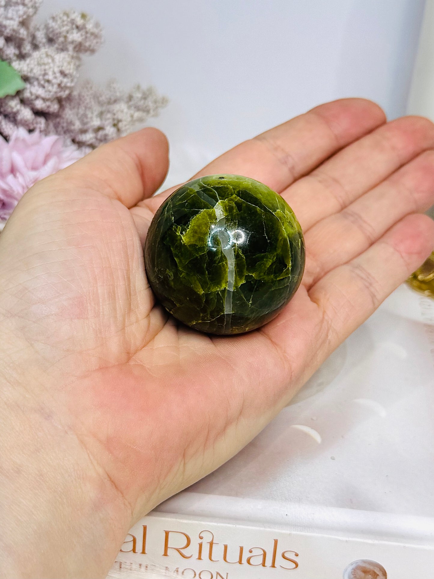 Natural Green Opal Sphere on Stand 87g
