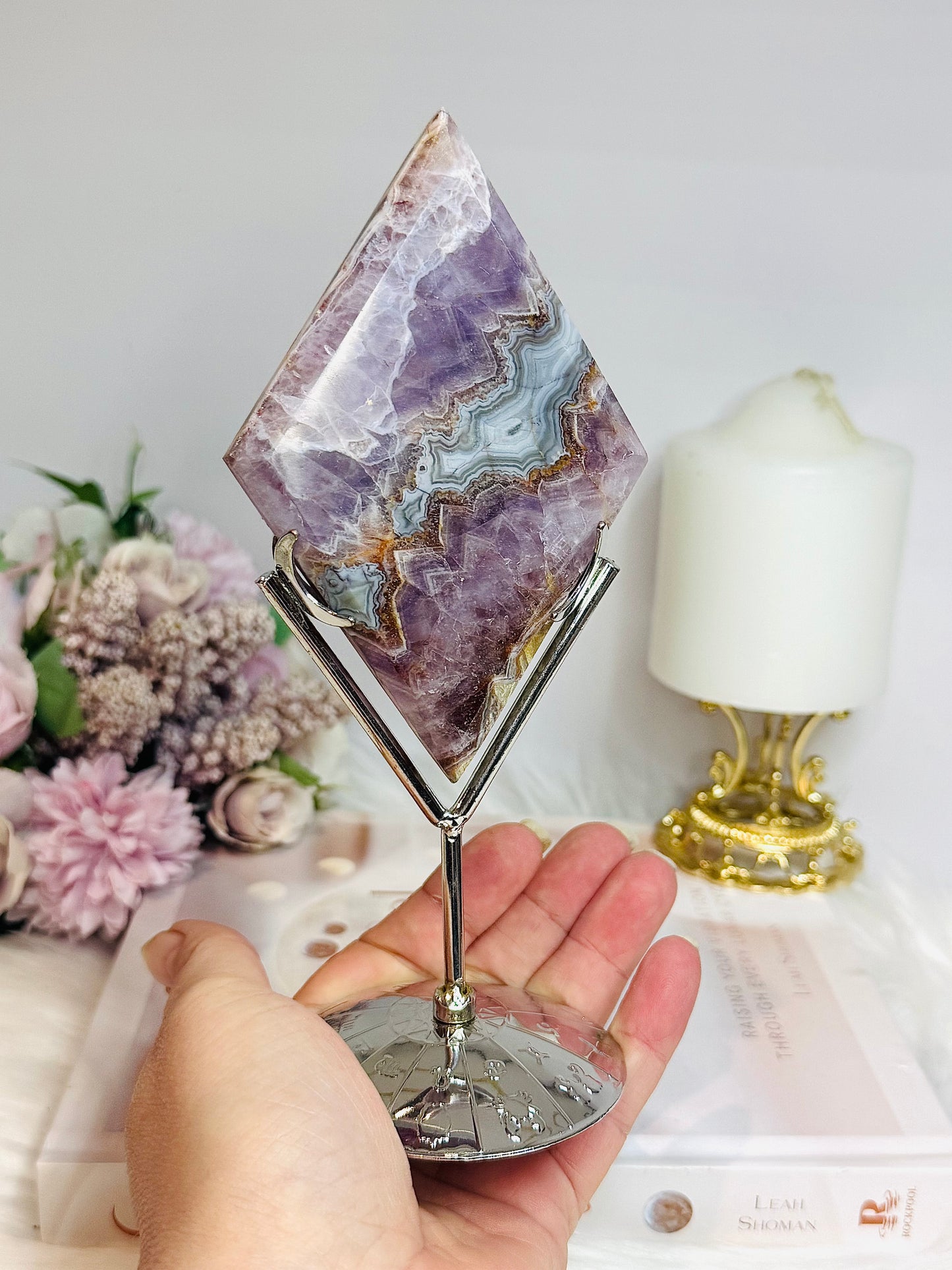 Crazy Lace Amethyst Diamond on Stand 19cm