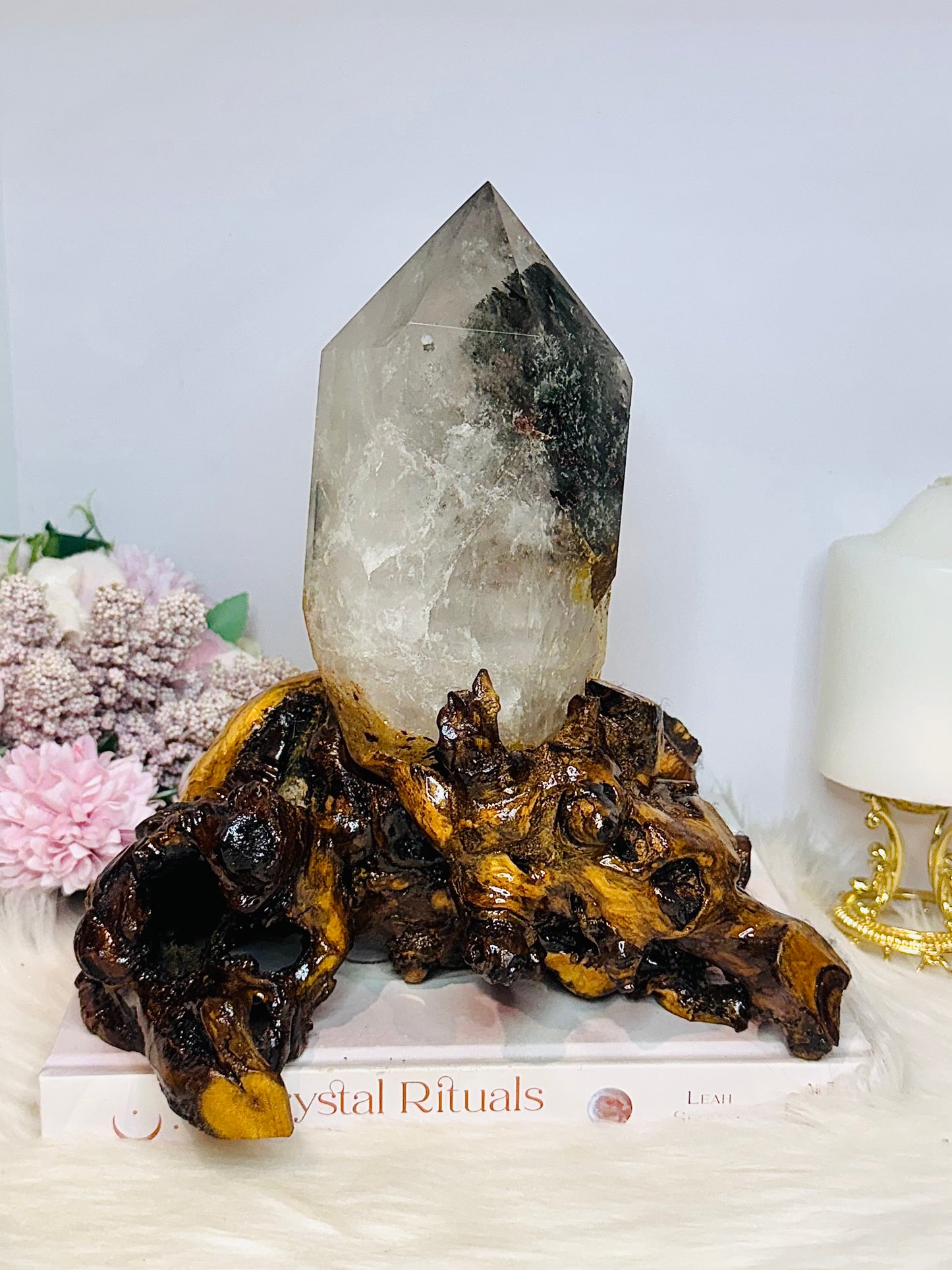 Huge Natural Garden Quartz Tower on Wooden Base 21cm Tall 19cm Wide 1.6KG