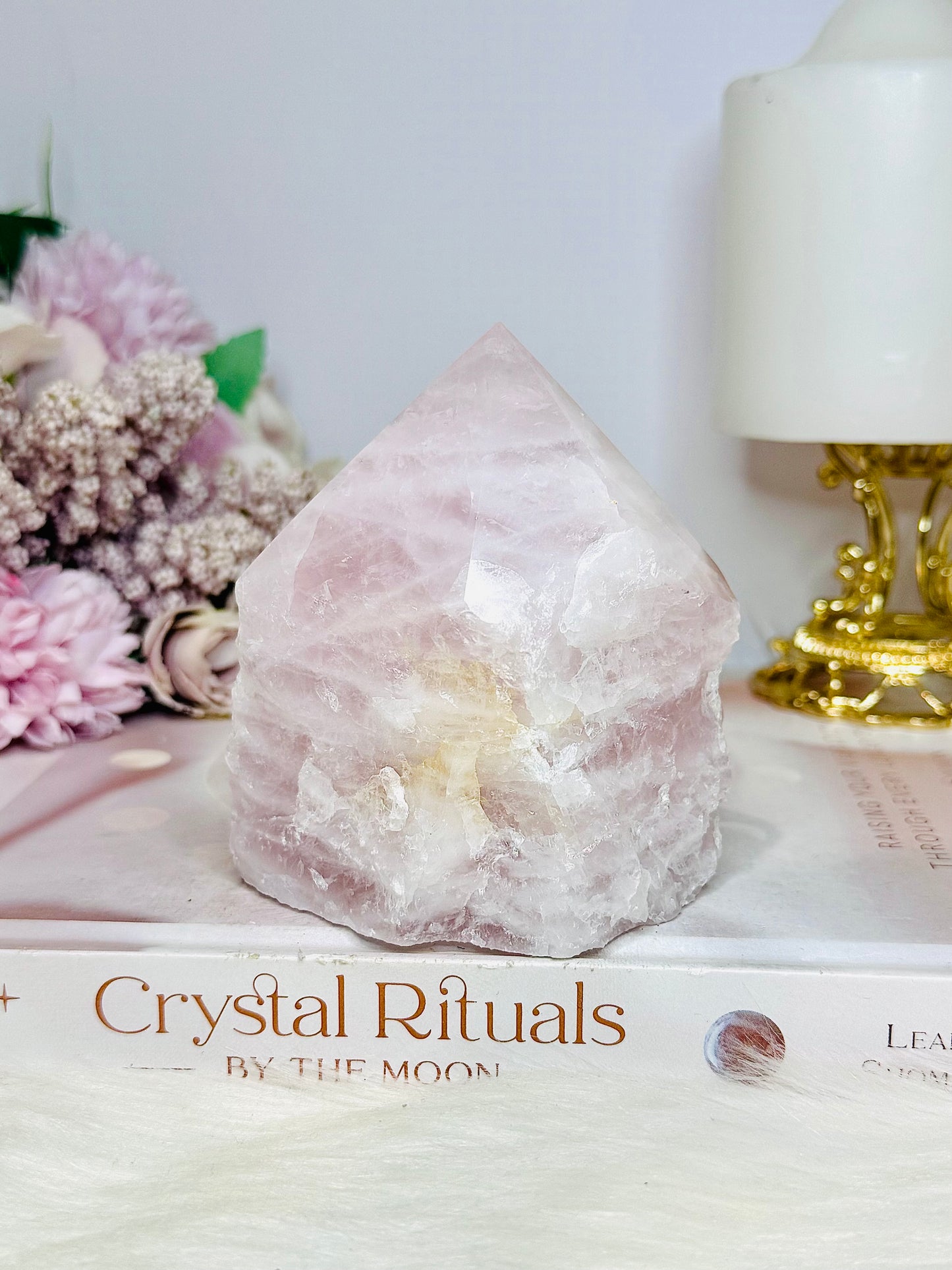 Large Rose Quartz Half Polished Tower 528g