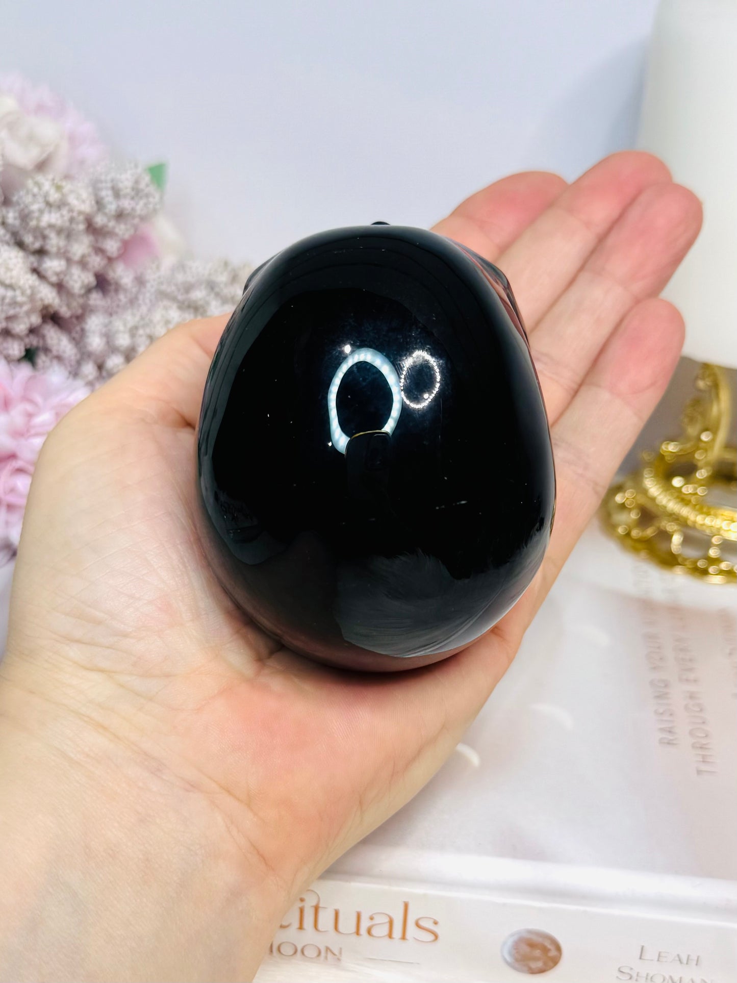 Large Black Obsidian Carved Skull 9cm