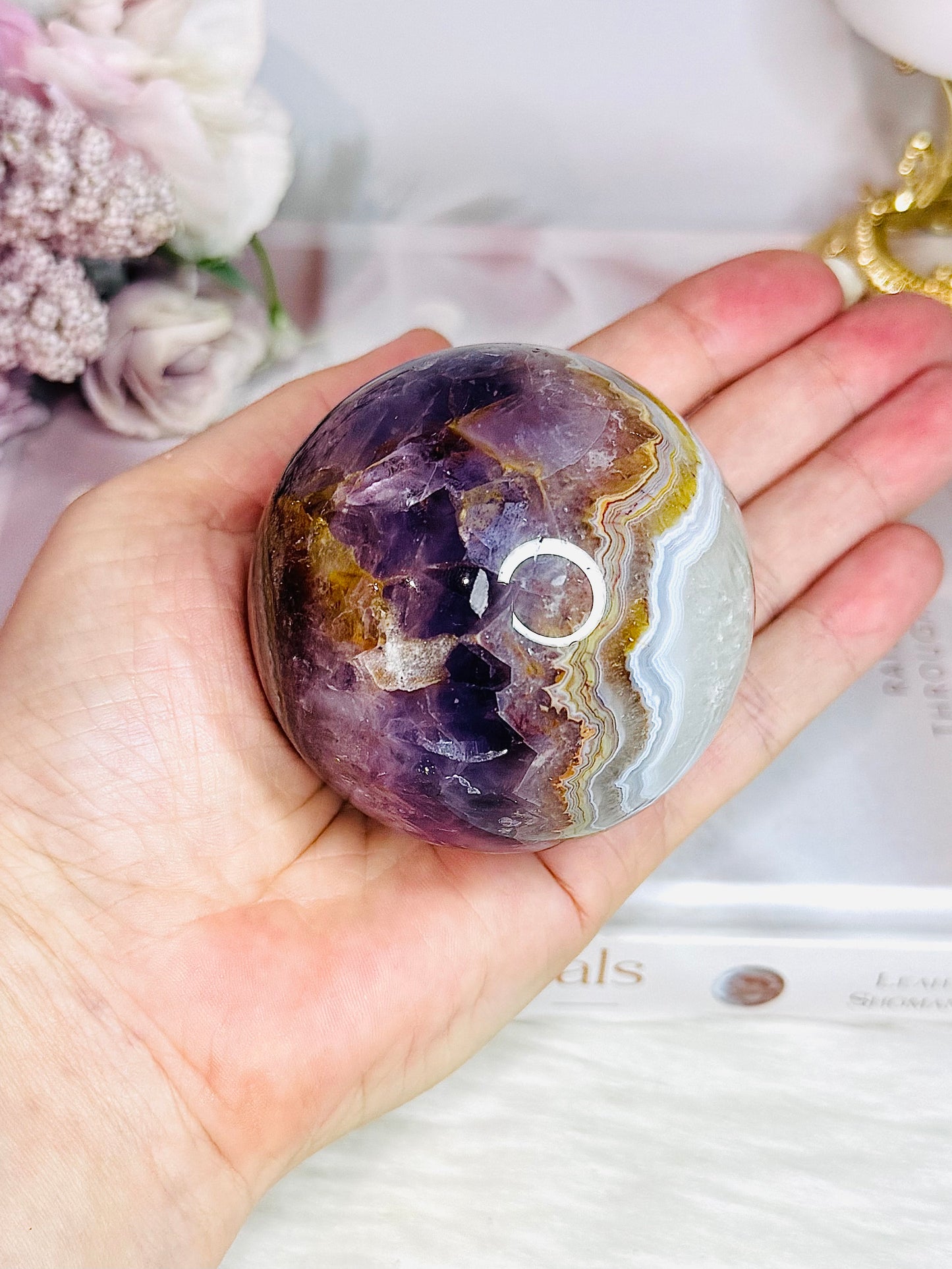 Amethyst X Agate High Grade Sphere on Stand 355grams