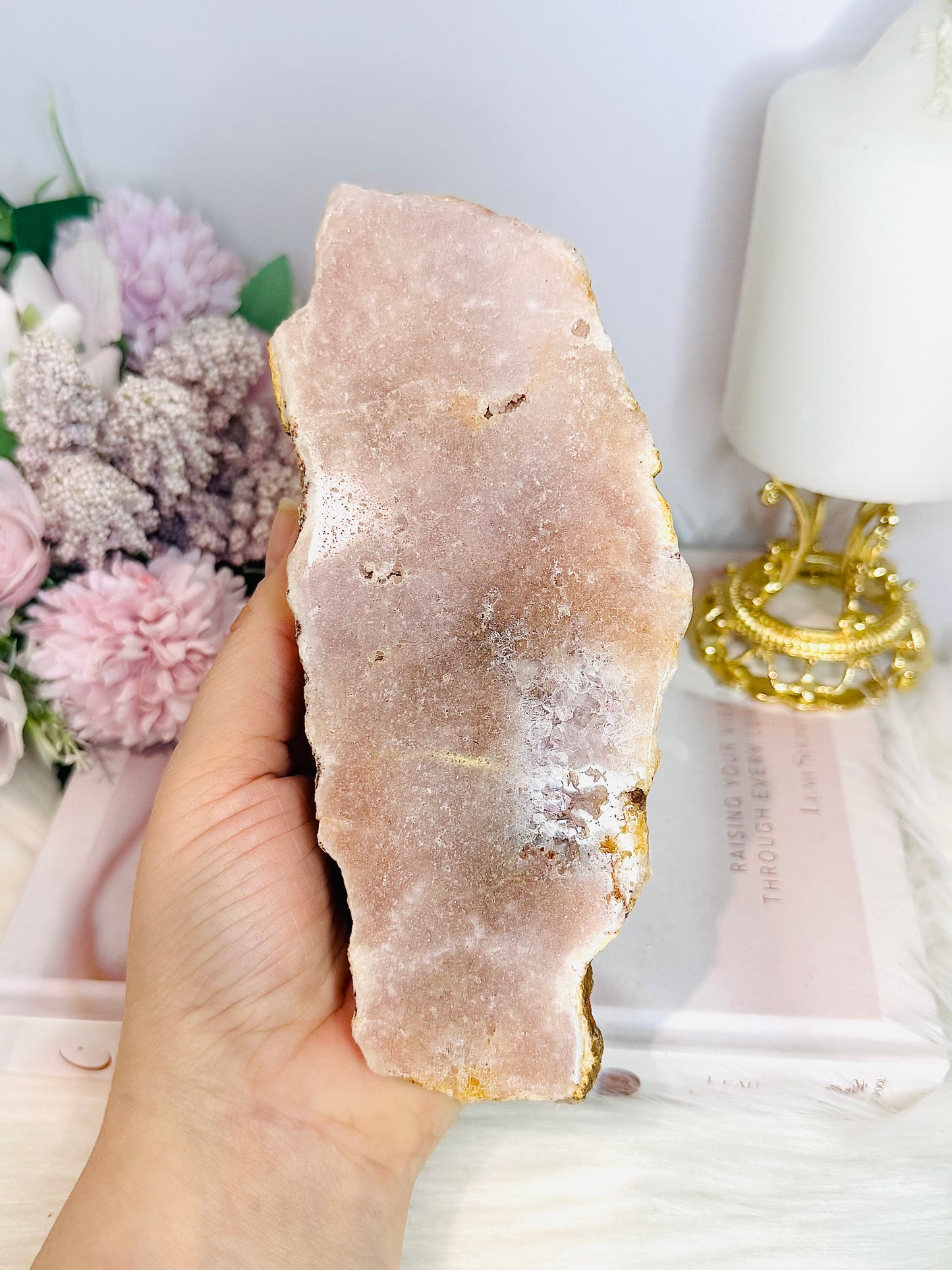 Natural Large 18cm 451gram Pink Amethyst Druzy Chunky Slab