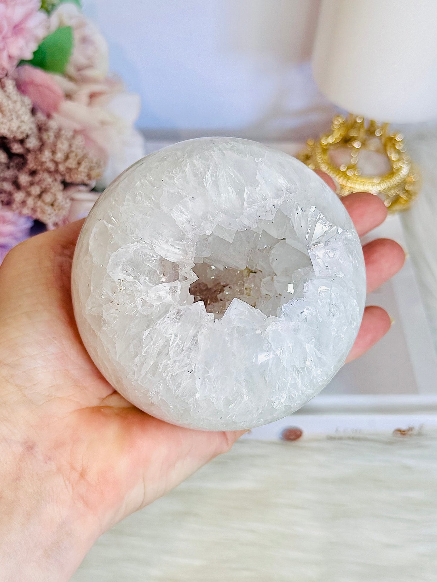 High Grade Absolutely Incredible Large Clear Quartz Druzy Sphere From Brazil 845grams