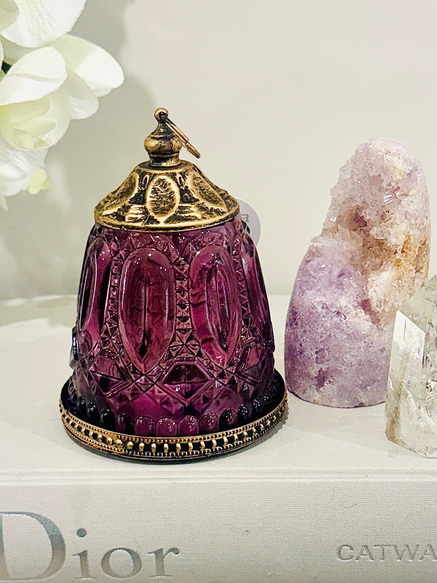 Glass Lantern Led Vintage Plum 13cm