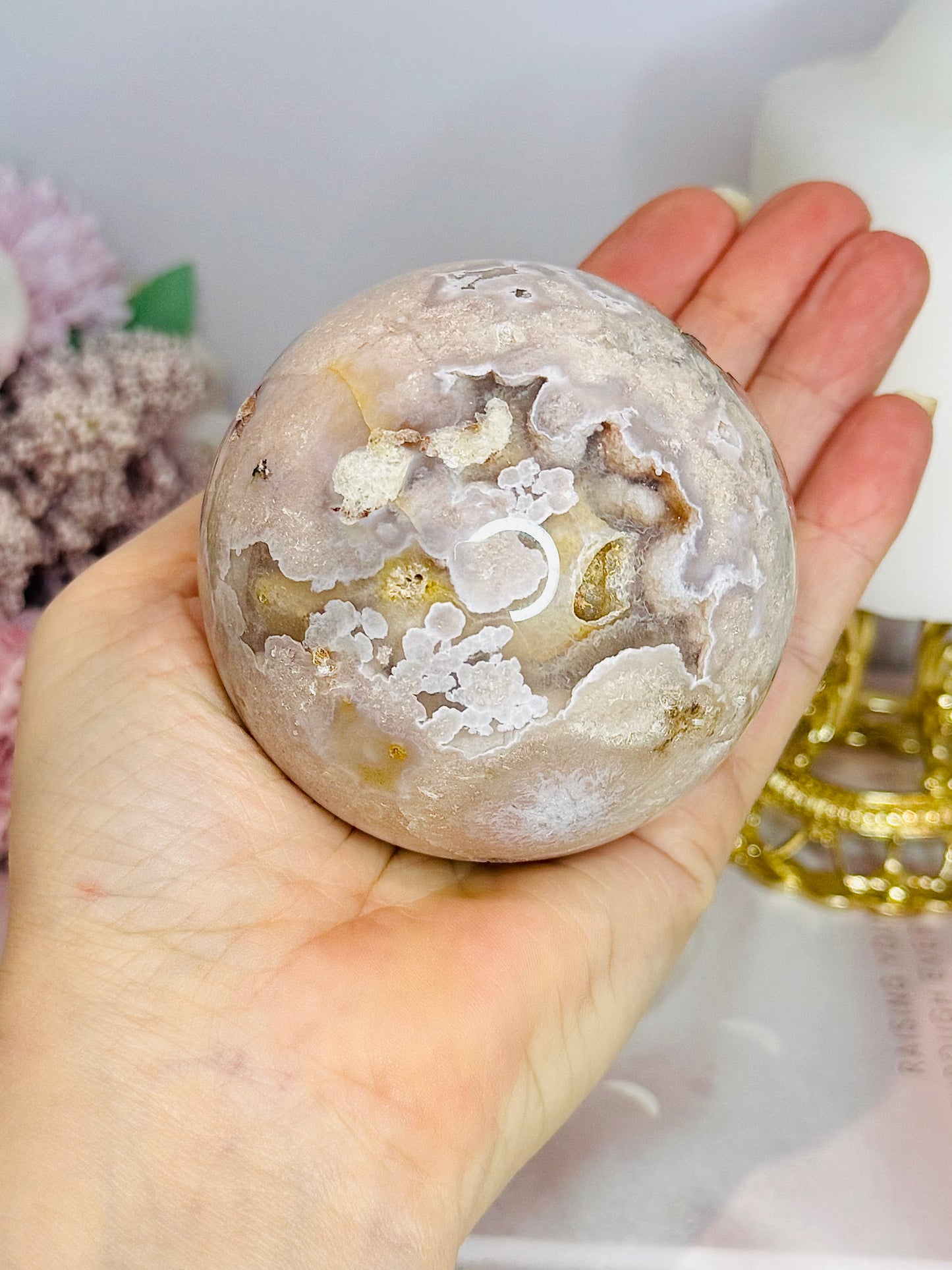 Large Flower Agate Sphere on Stand 500g