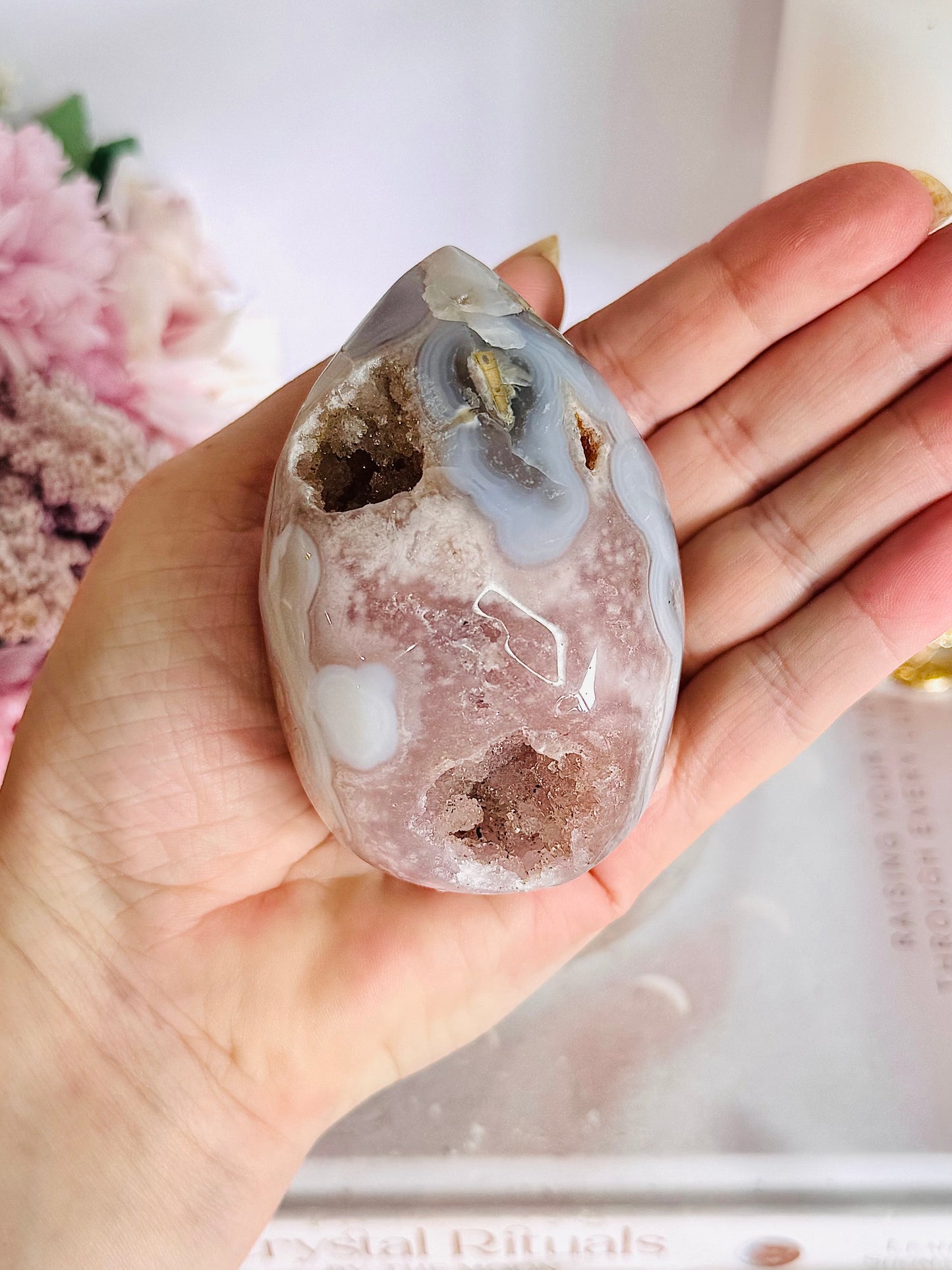 Gorgeous Druzy Pink Amethyst Agate Egg on Stand 16.5cm