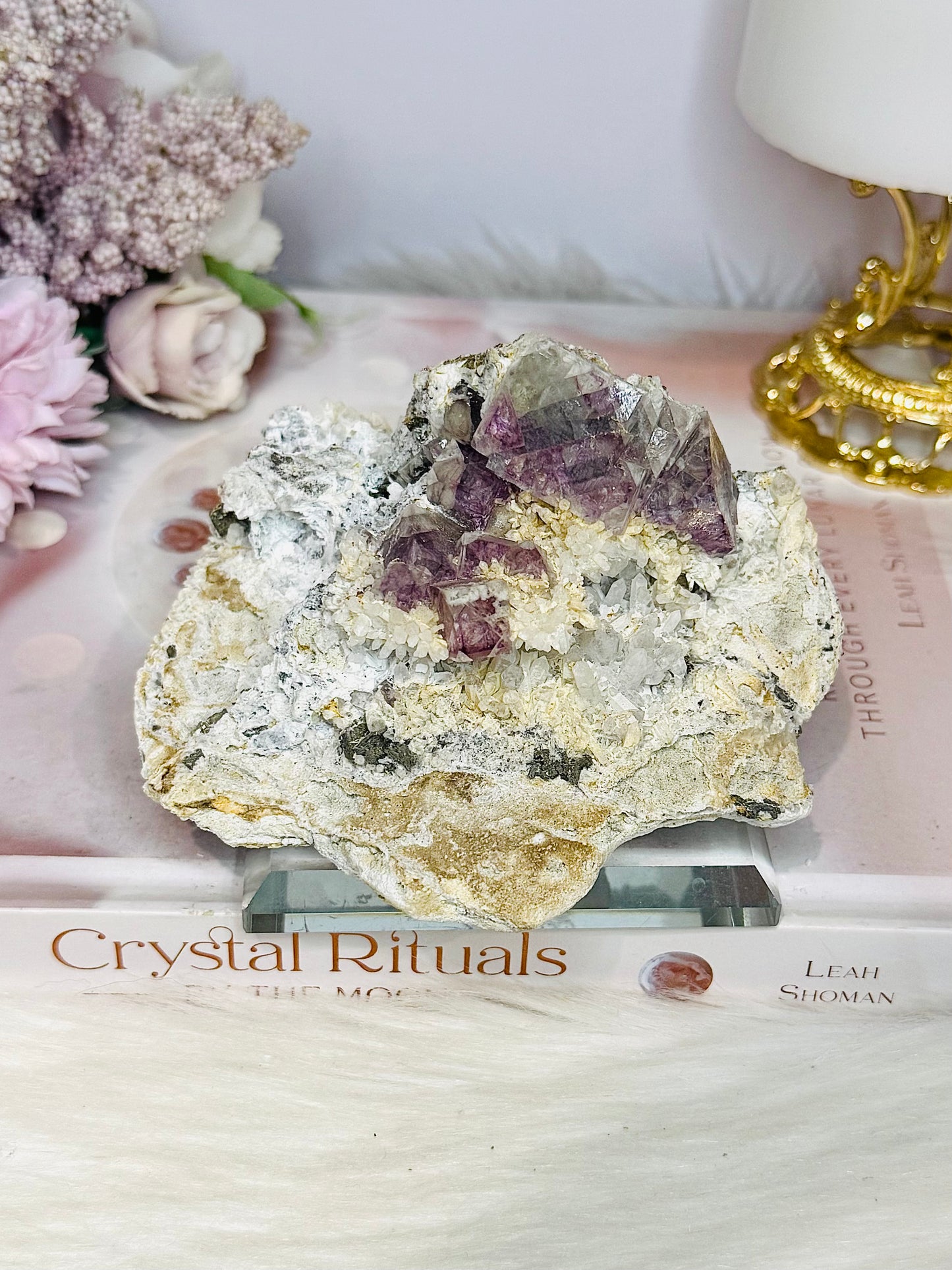 ✨ A Collectors Piece ✨ Natural Cubed Fluorite On Matrix Specimen From Mexico 703grams ~ Specimen is on Glass Stand