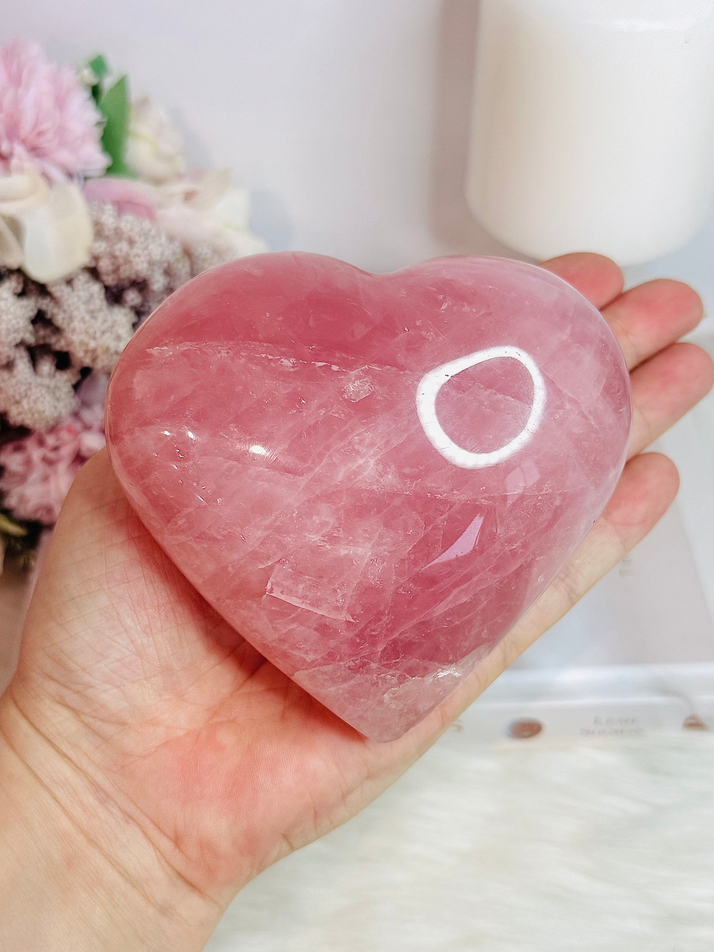 Fabulous Large Chunky High Grade Dark Pink Rose Quartz Carved Heart 698grams 10cm