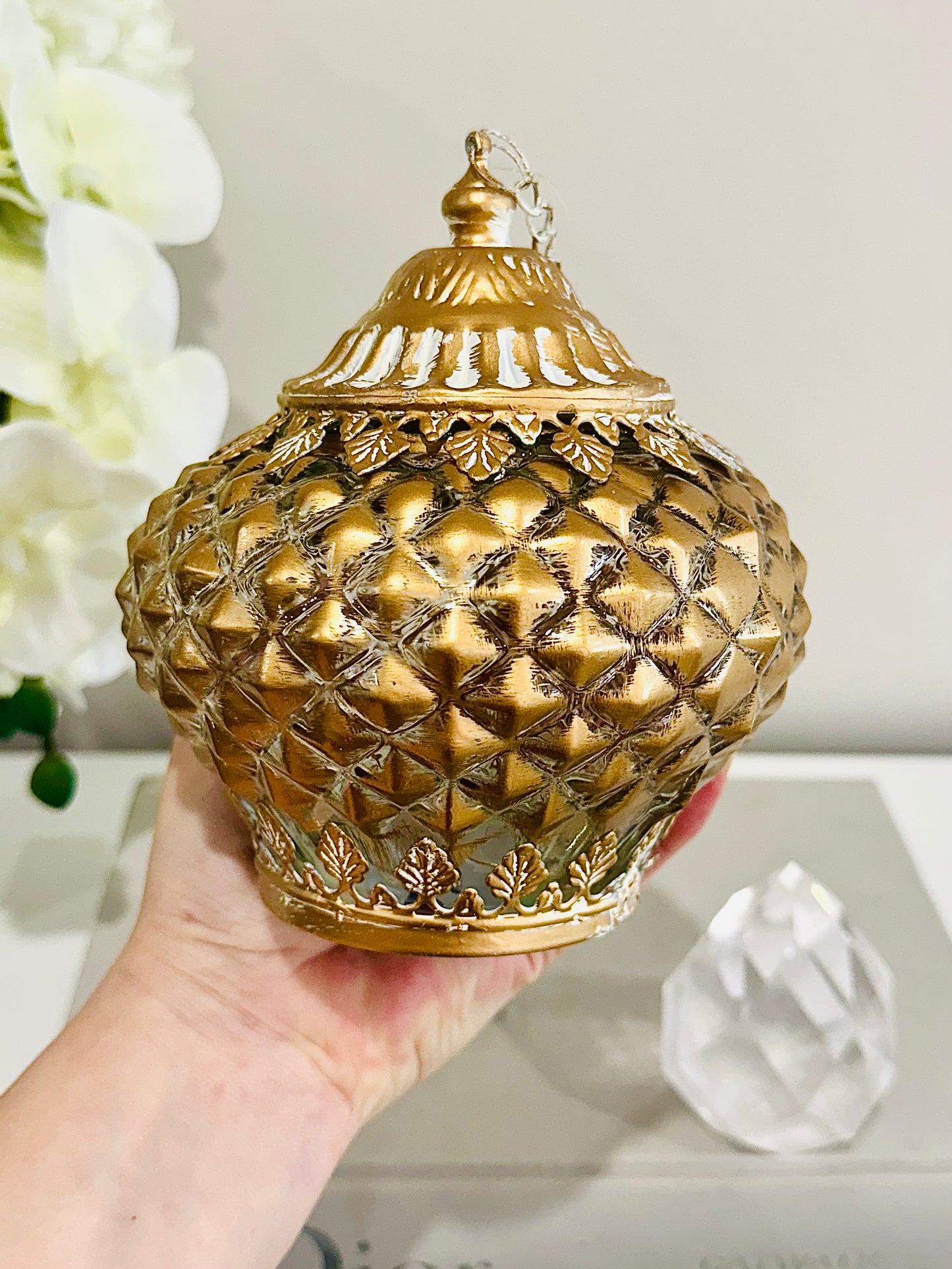 Glass Lantern Led Temple Gold/wash 15cm