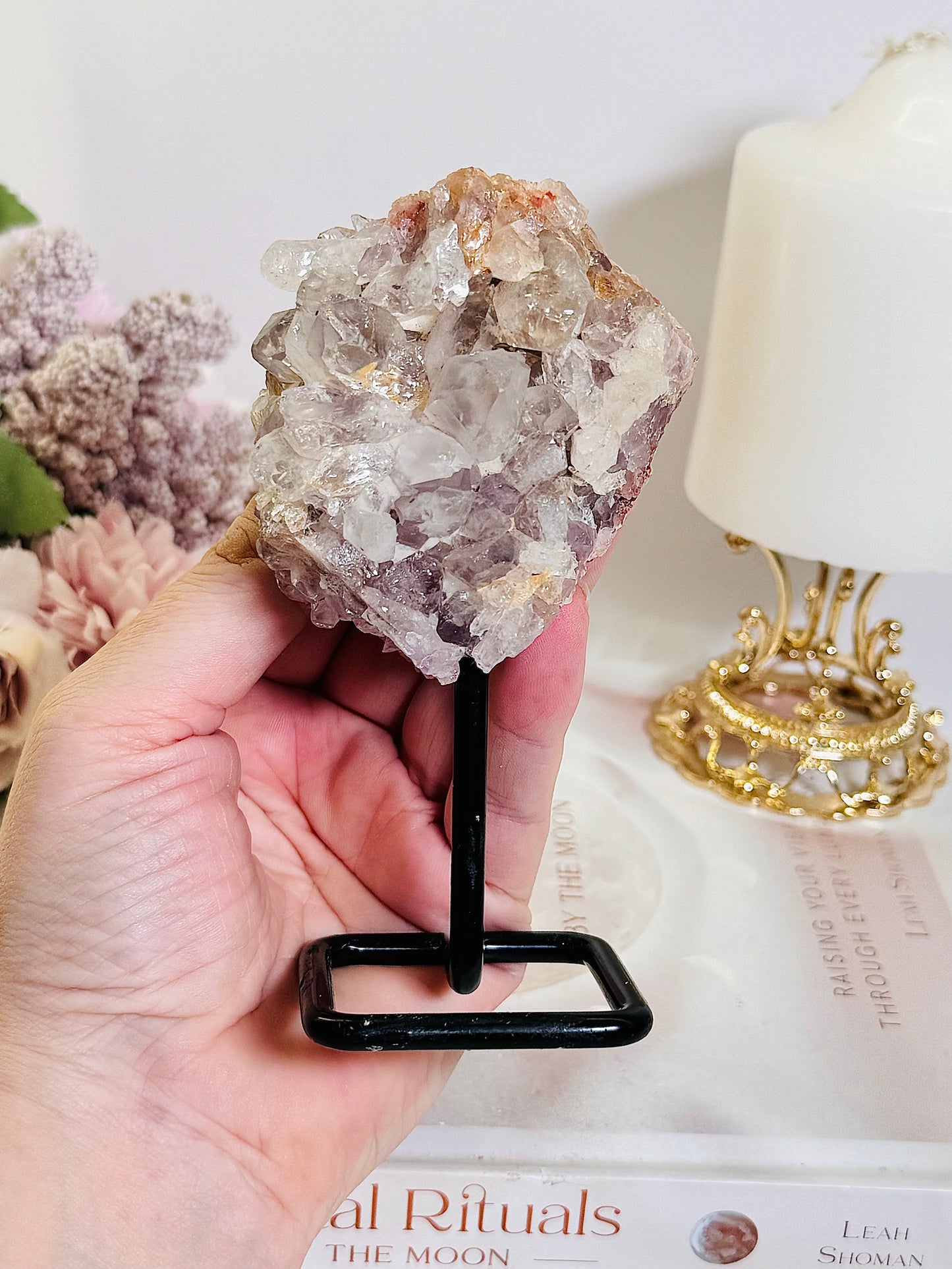 High Grade 13cm Chunky Druzy Pink Amethyst Cluster Stand From Brazil