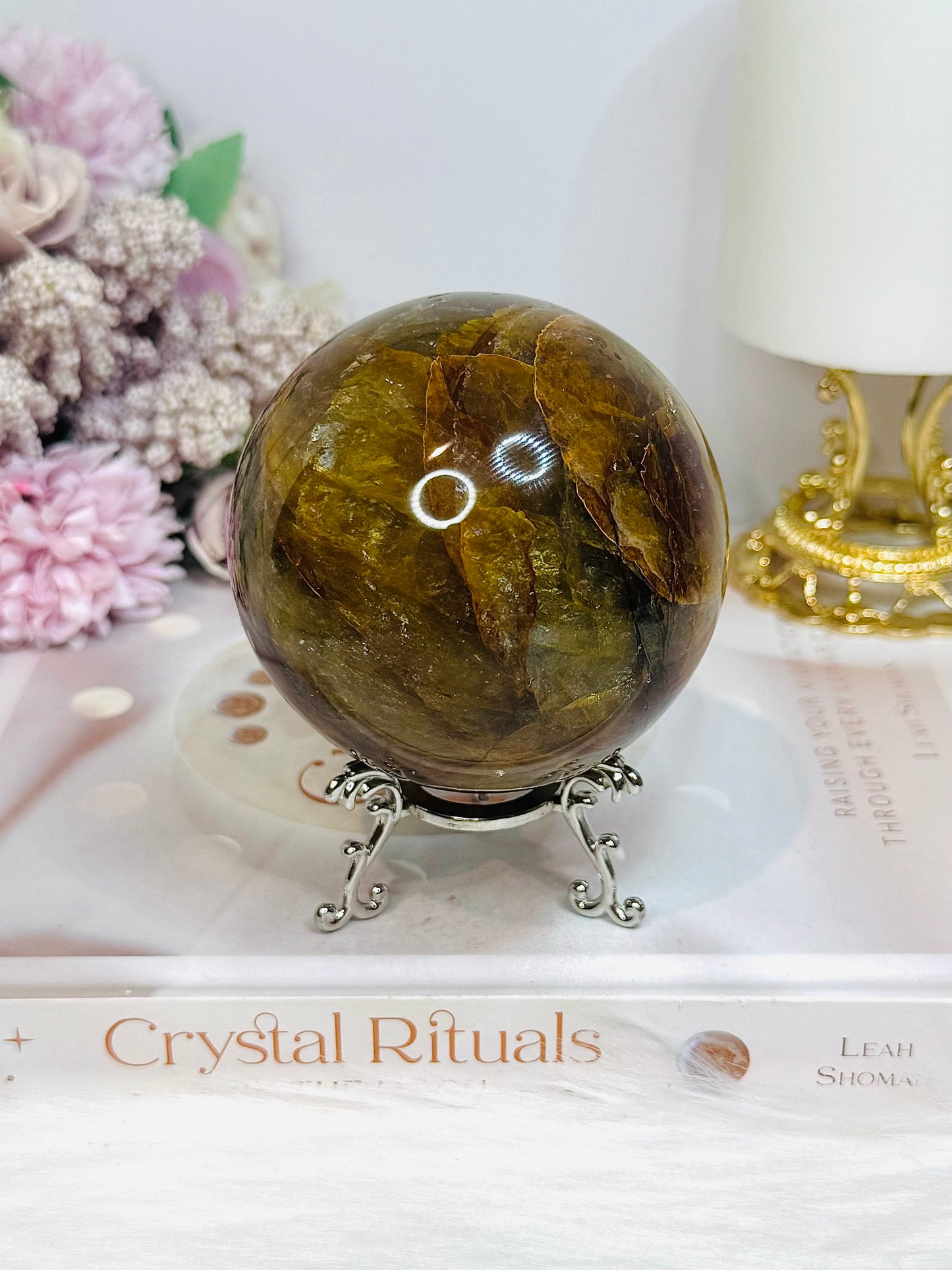 Large Hematoid Quartz Sphere On Stand 629g