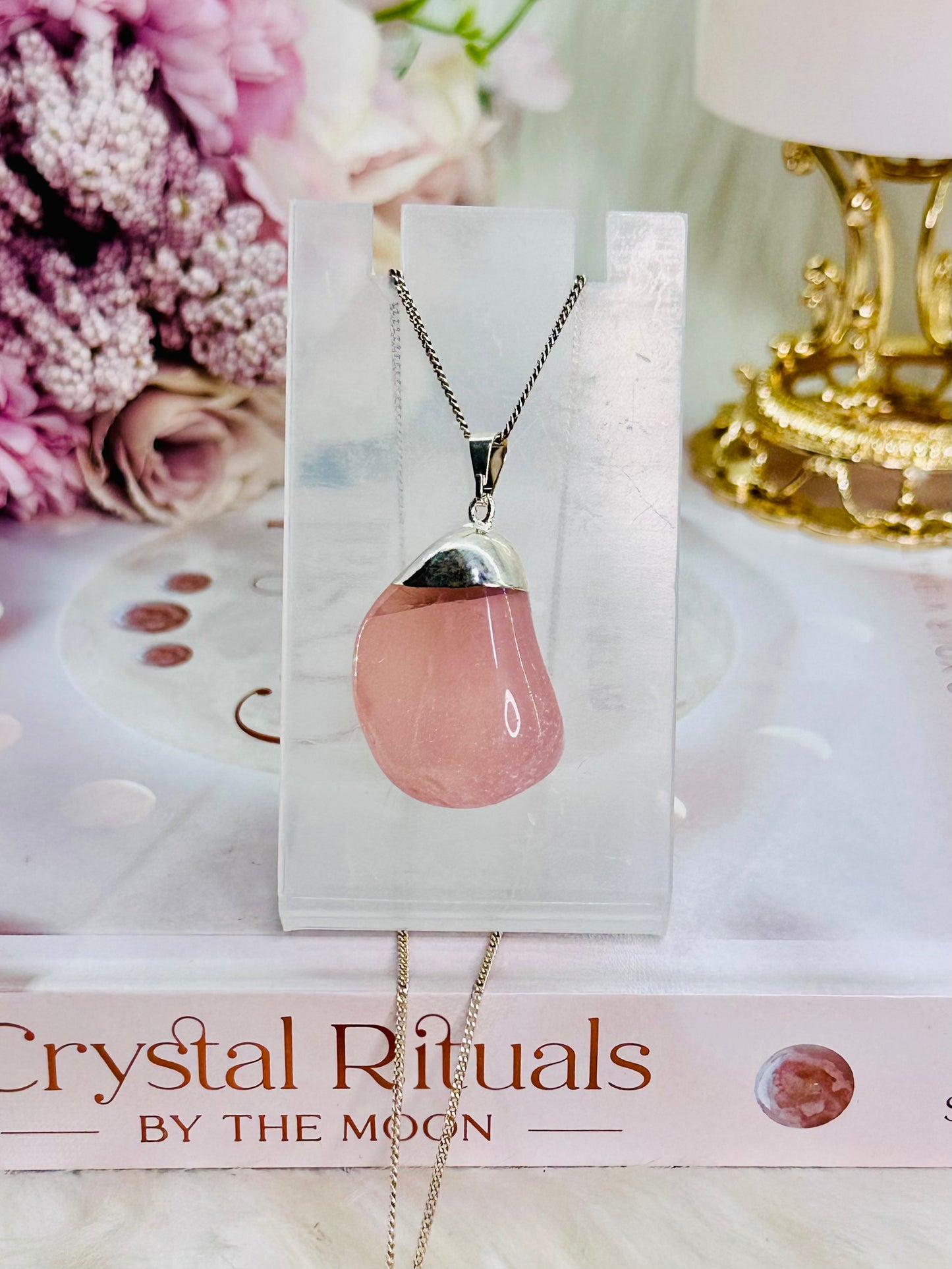 Stunning Silver Plated Chunky Rose Quartz Pendant In Gift Bag From Brazil