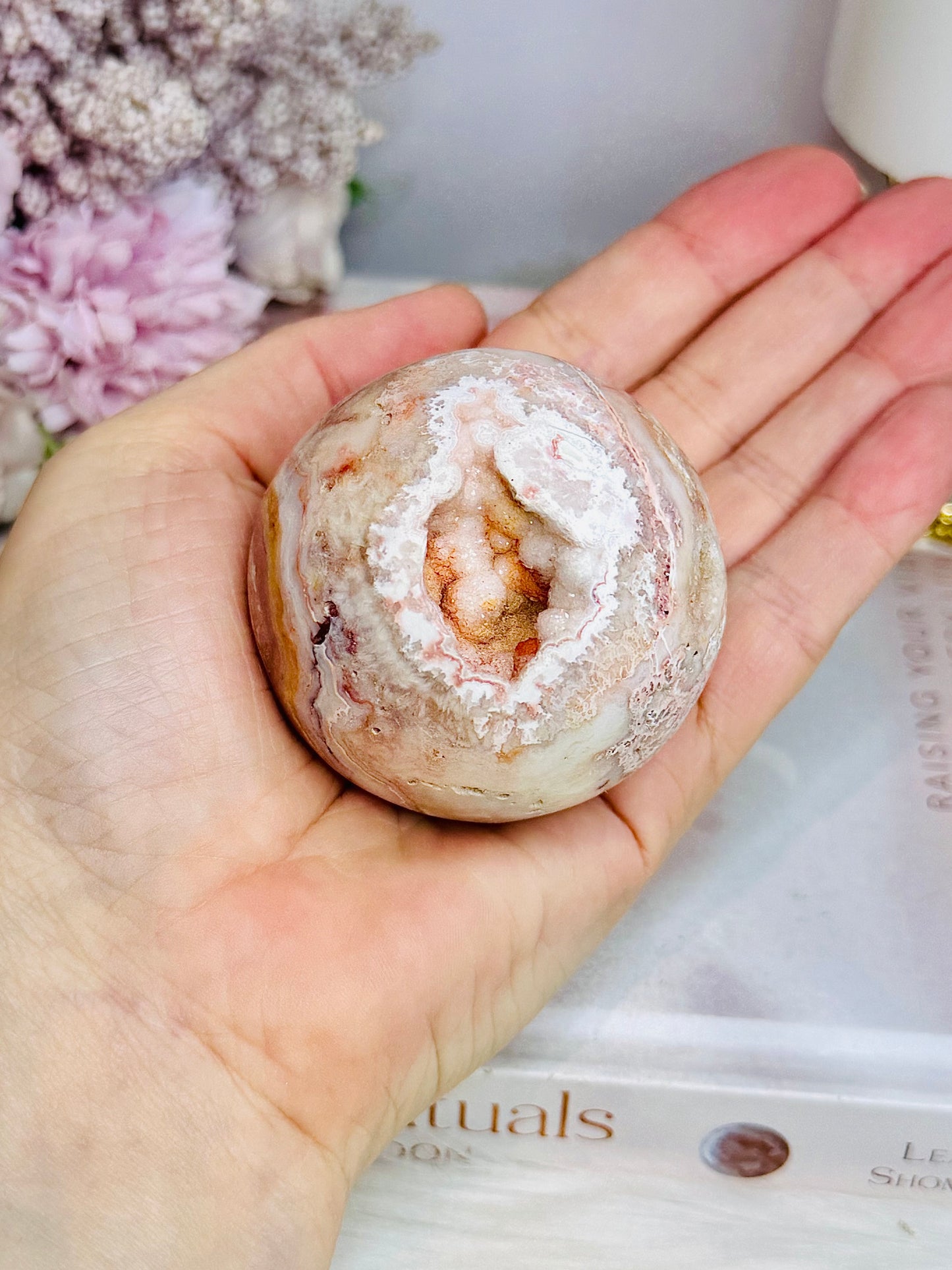 High Grade Crazy Lace Agate Sugar Druzy Sphere On Stand 242g