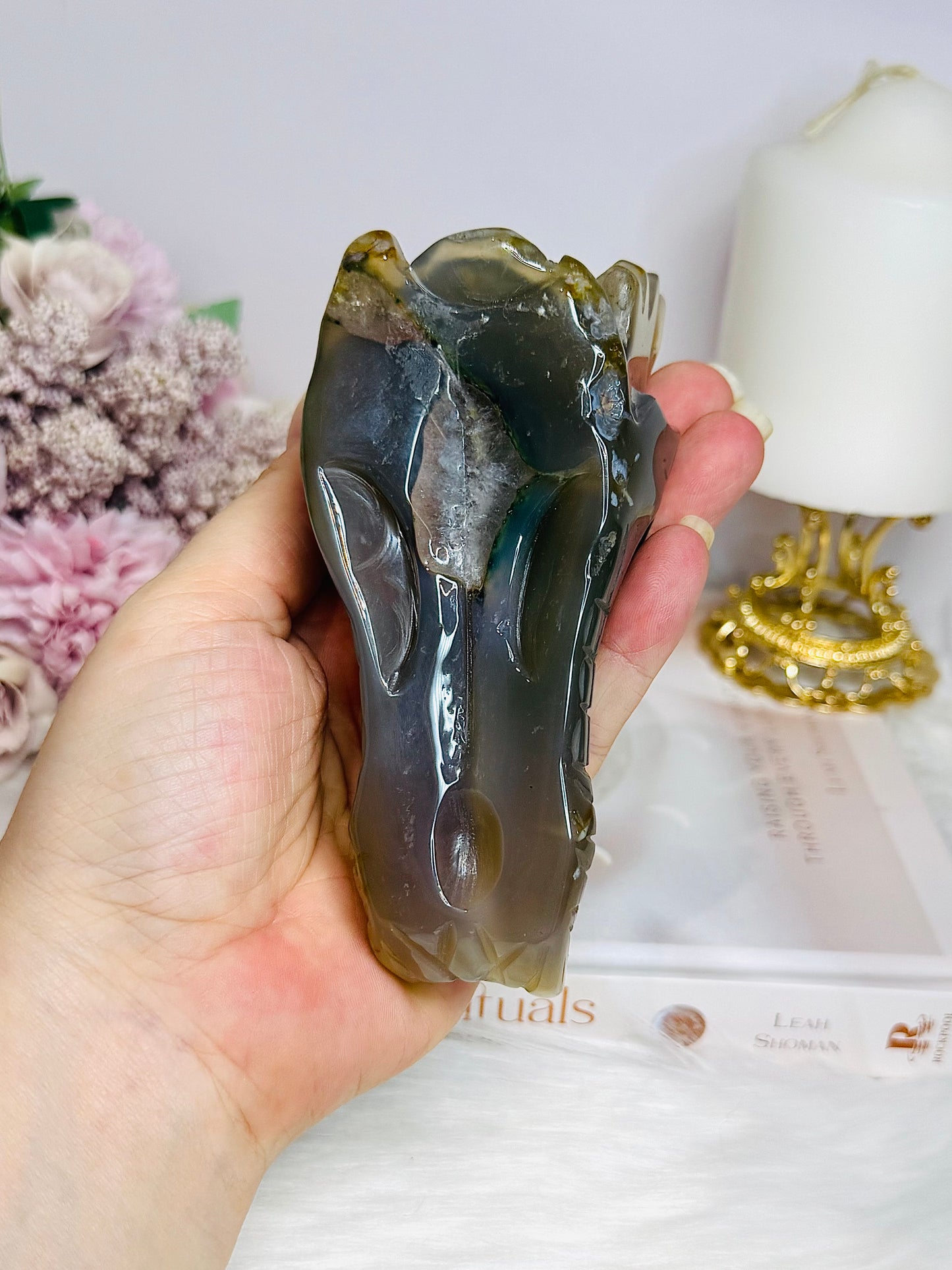Large Druzy Agate Carved Dragon Head 12cm