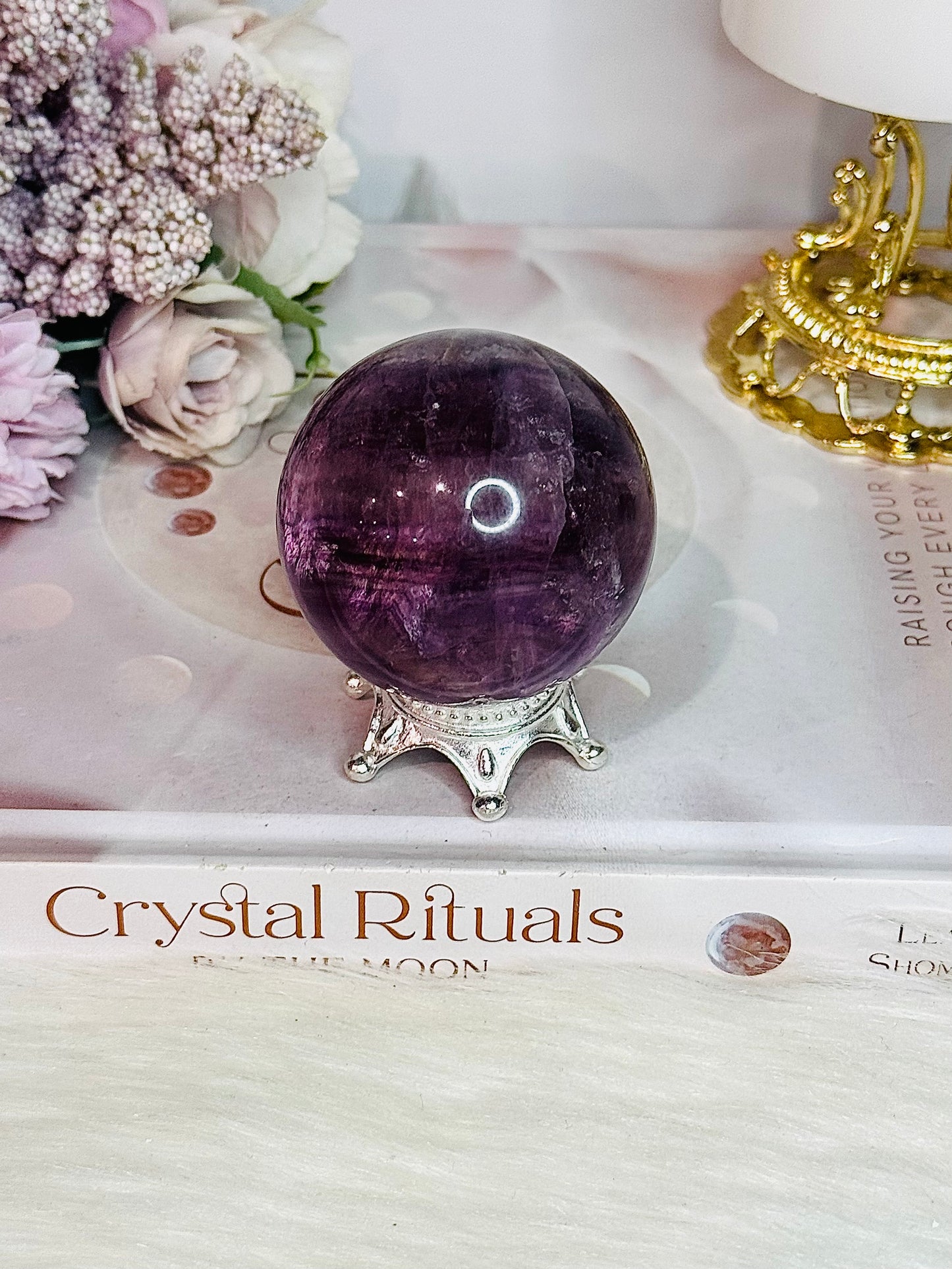 Purple Fluorite Sphere 210grams On Stand