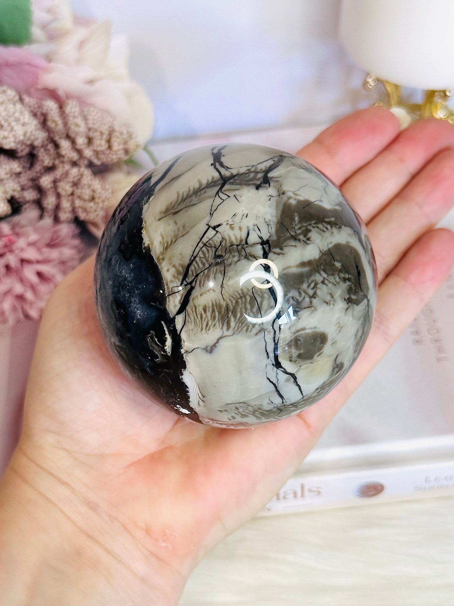 Natural Volcano Agate Druzy Sphere UV Reactive On Stand 607grams
