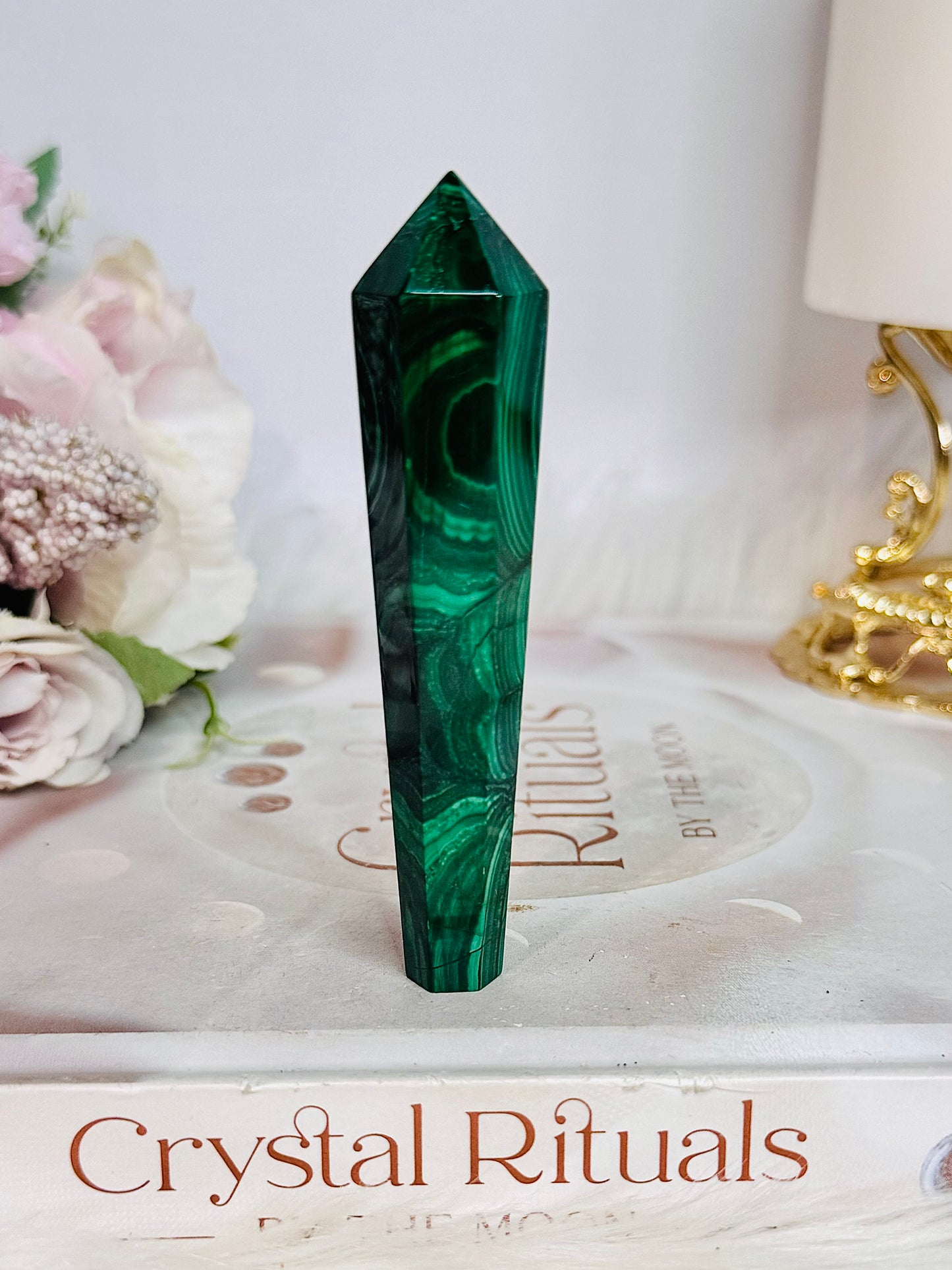 Natural AAA Grade Malachite Carved Tower | Wand 9cm