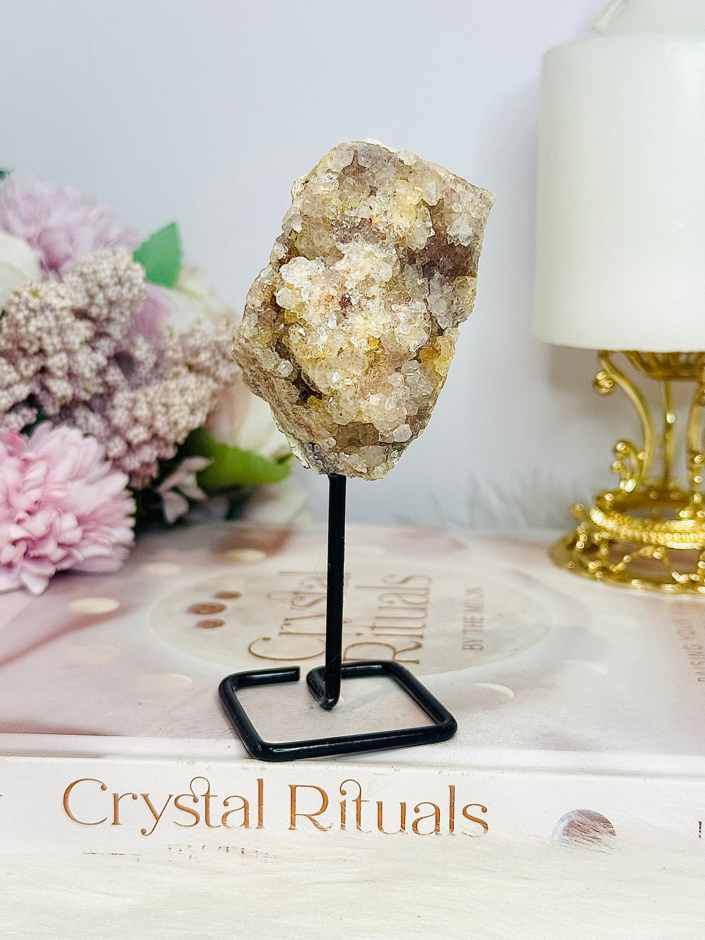 Pink Amethyst Druzy Geode | Freeform On Stand 12cm