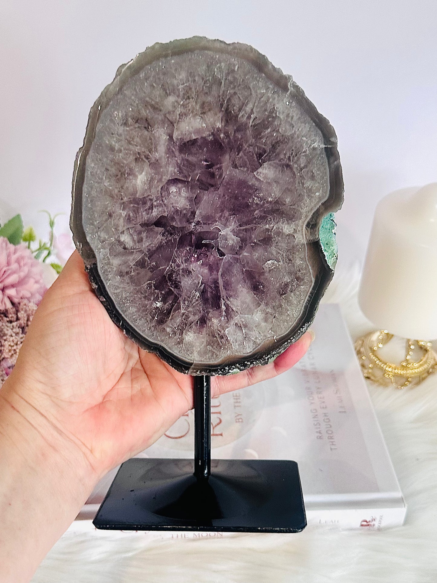 Classy & Fabulous Large 20.5cm 1.13KG Amethyst Agate Slab On Stand From Brazil