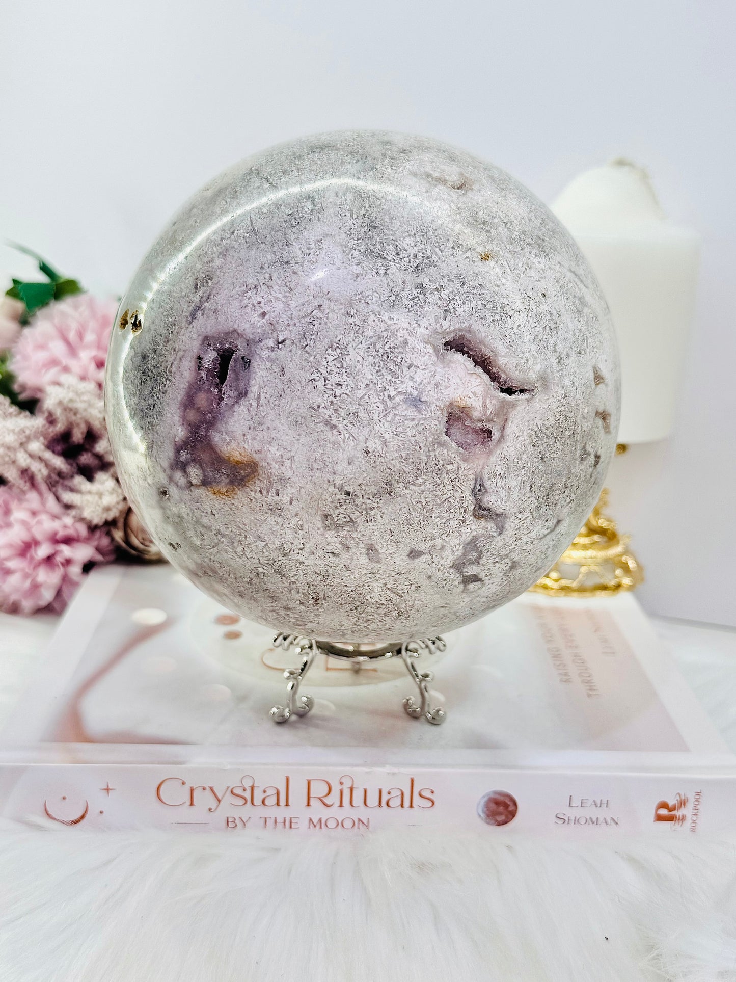 ⚜️ SALE ⚜️ The Queen!!!! Huge 14cm 3.73KG Druzy Pink Amethyst Sphere on Stand From Brazil