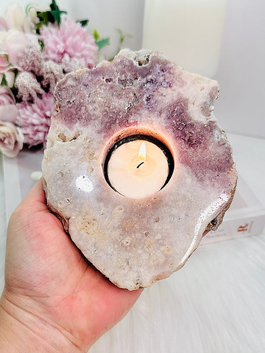 Pink Amethyst Large Natural Candle Holder 16cm