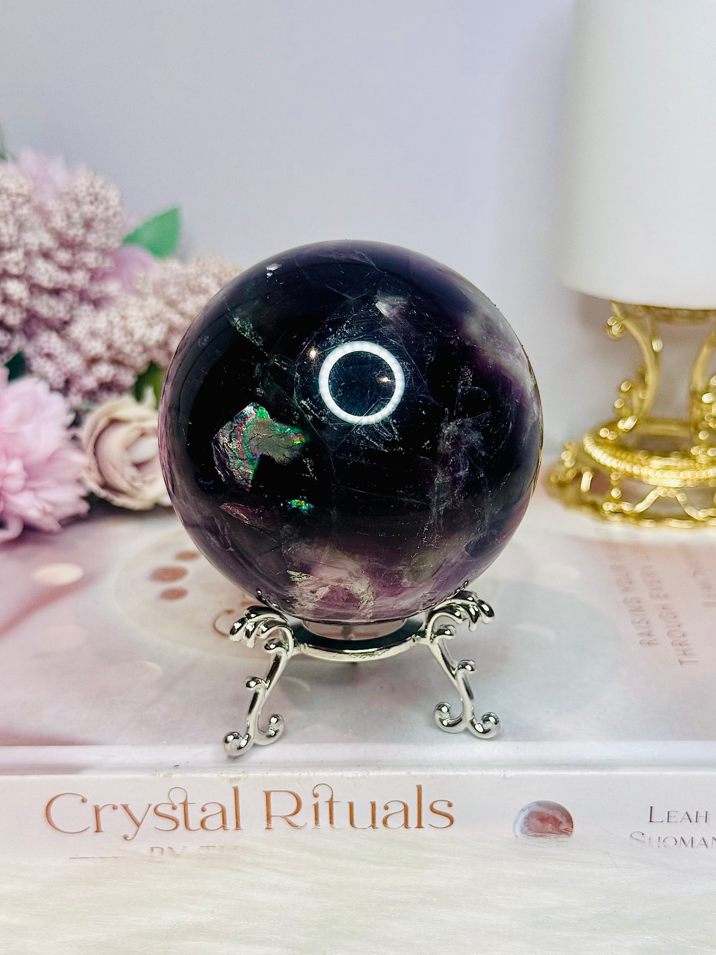 Large Rainbow Fluorite Sphere on Stand 607g
