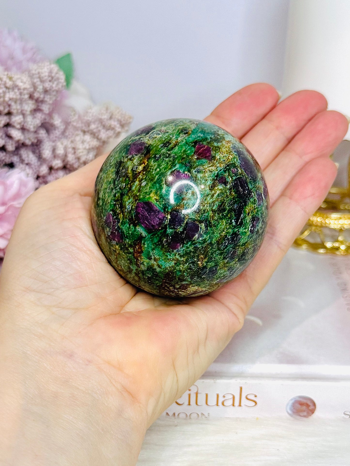 Ruby In Fuchsite Sphere UV Reactive On Stand 378g