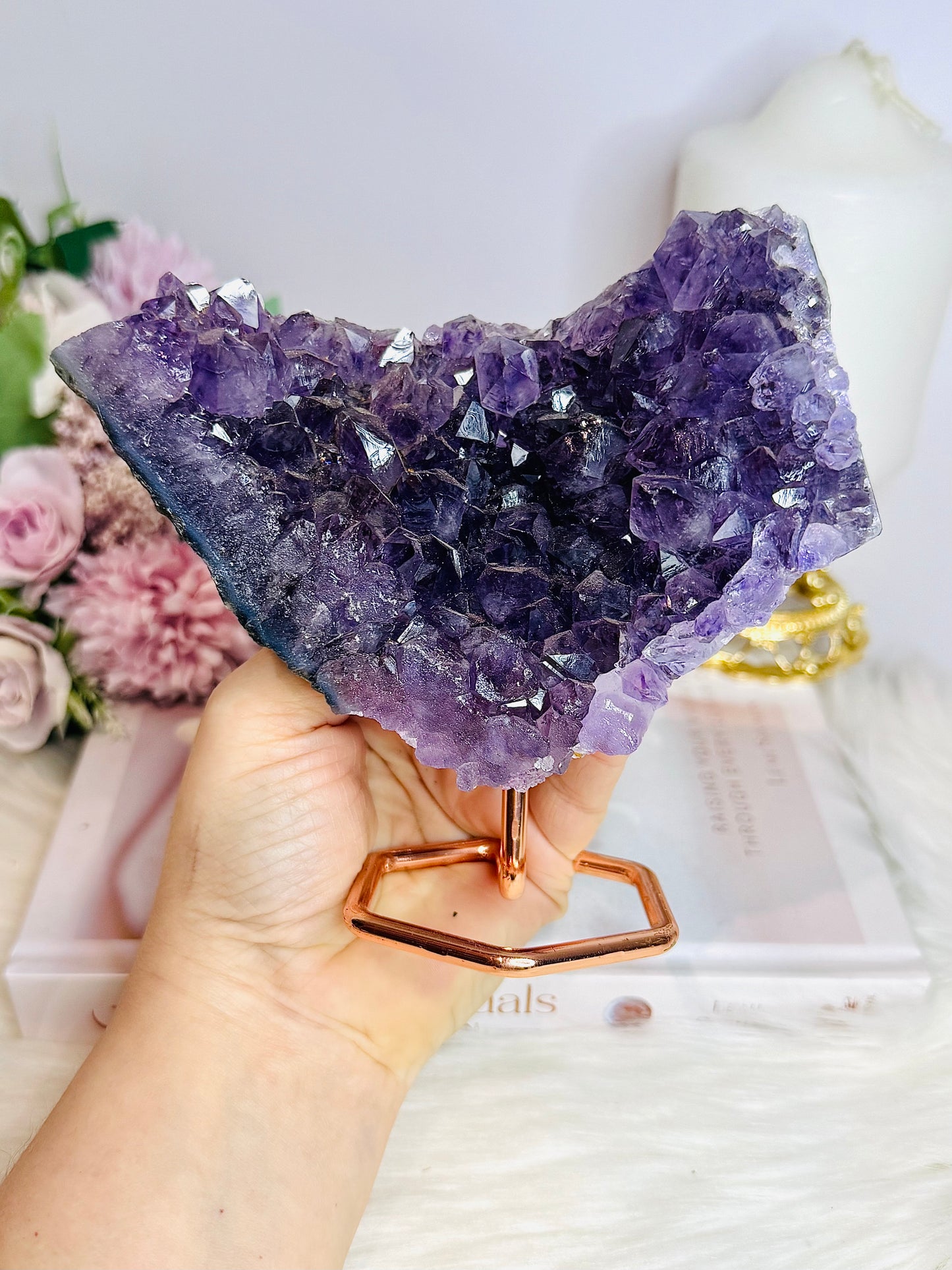 Amethyst Natural Cluster on Rose Gold Stand 497g
