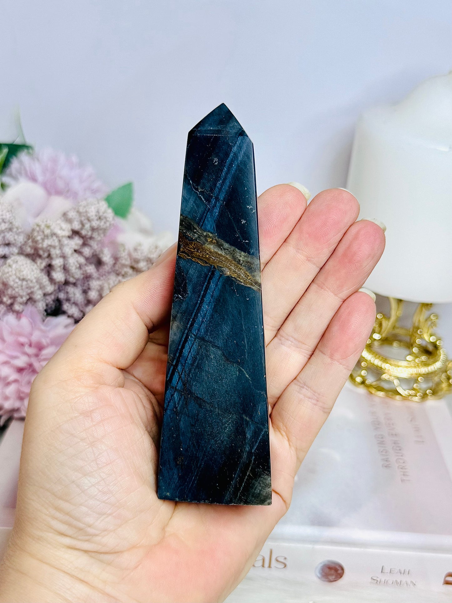 Rare Blue Tigers Eye Tower 12cm
