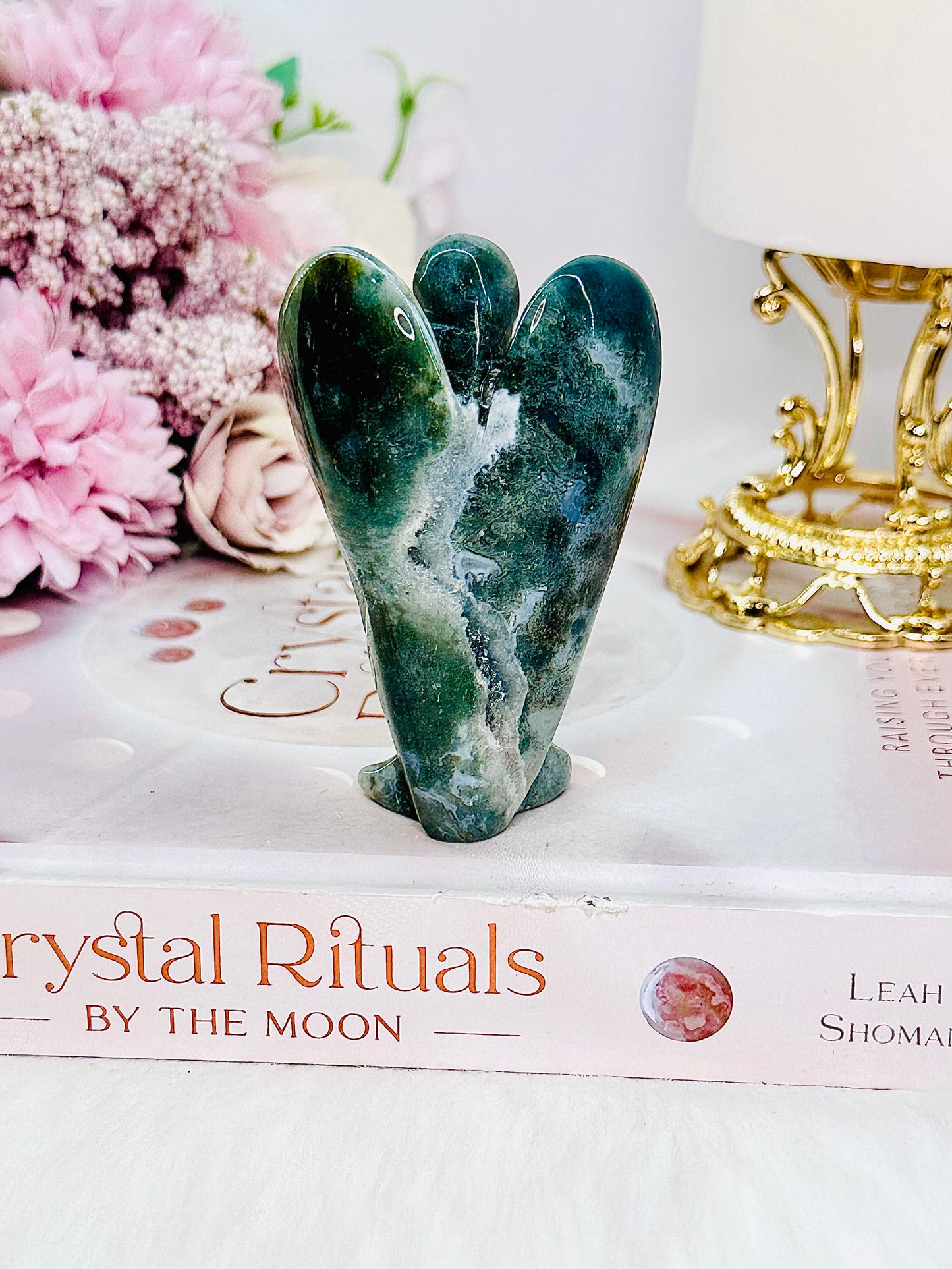 Peace & Tranquility ~ Stunning 8cm Druzy Moss Agate Angel Carving