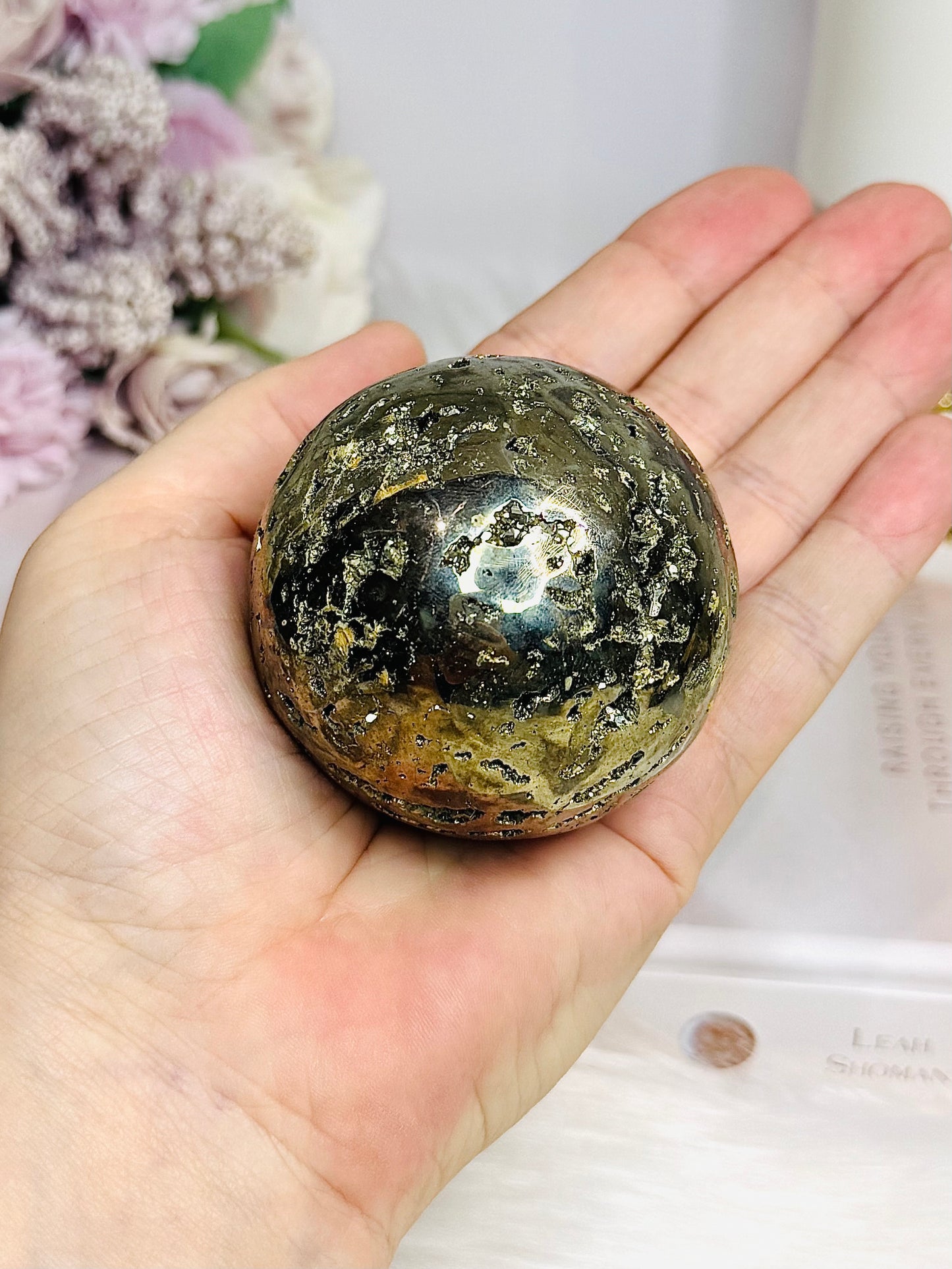 Large Druzy Pyrite Sphere on Stand 426g
