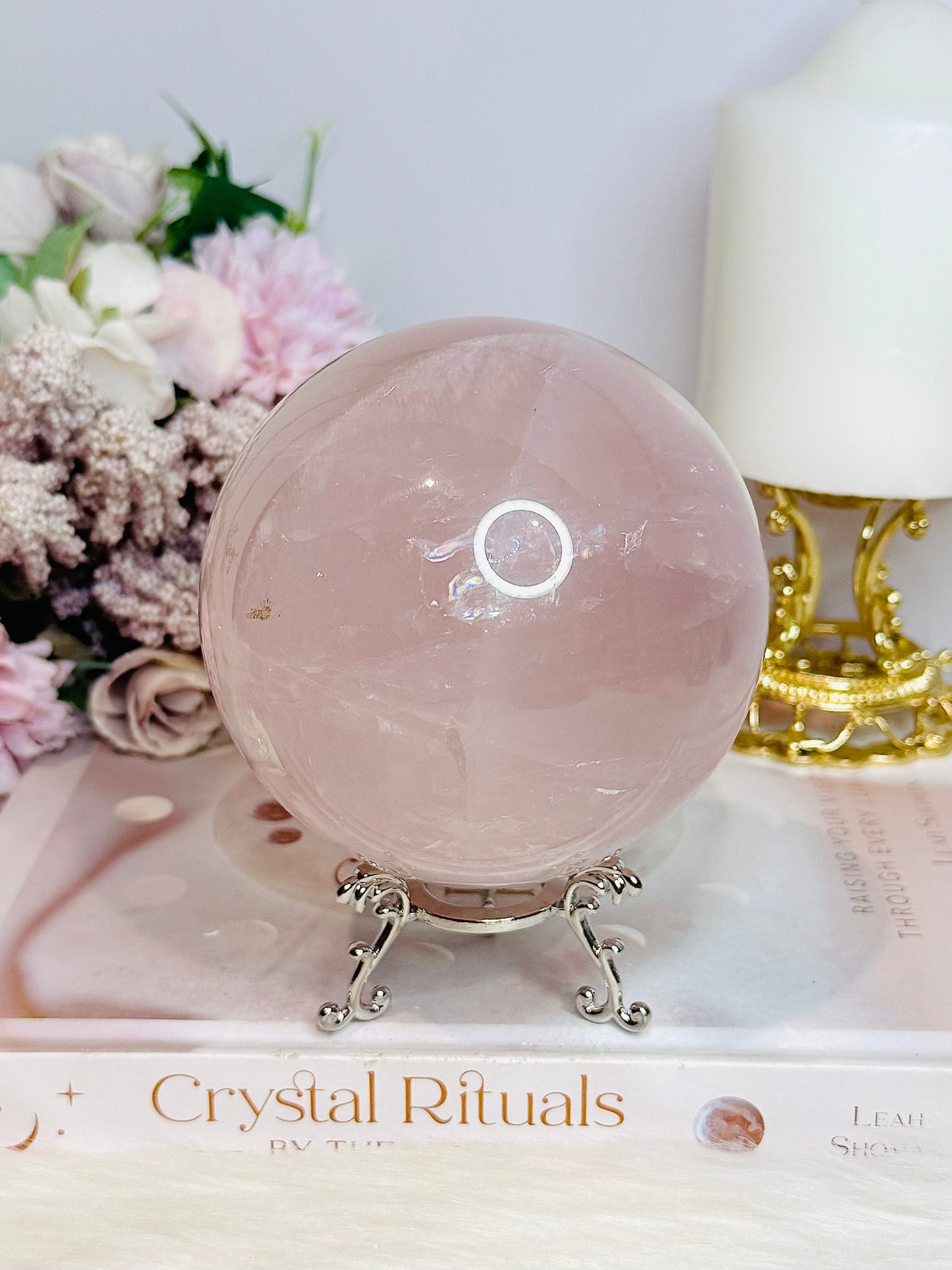 Huge Lavender Rose Quartz Sphere with Rainbows 1.06KG