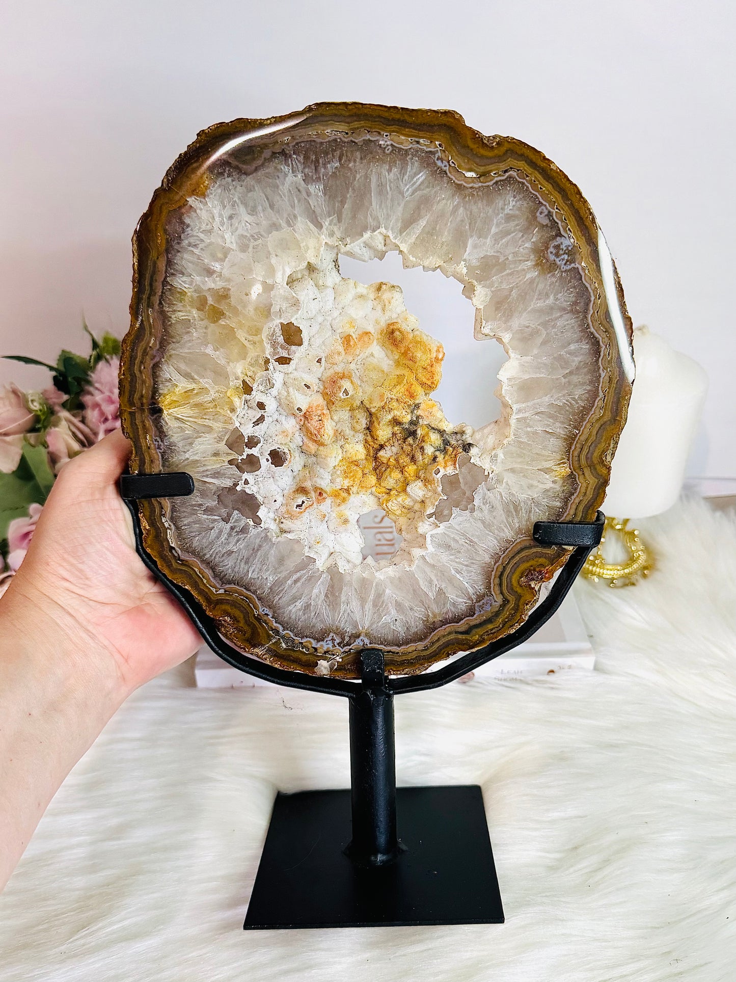 Absolutely Spectacular Statement Piece!! Natural Large Druzy Agate Portal On Stand 30cm 1.85KG
