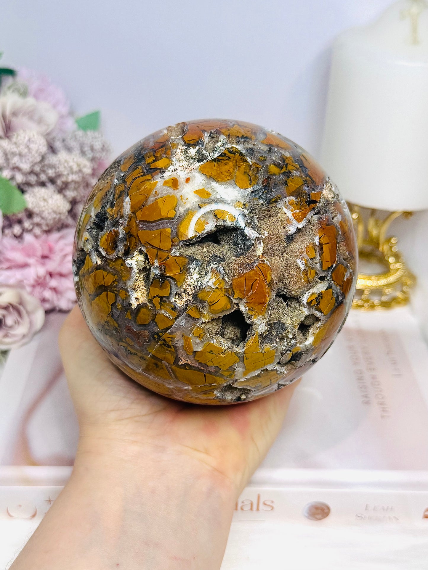 Large Brecciated Jasper Druzy Sphere On Stand 1.38KG